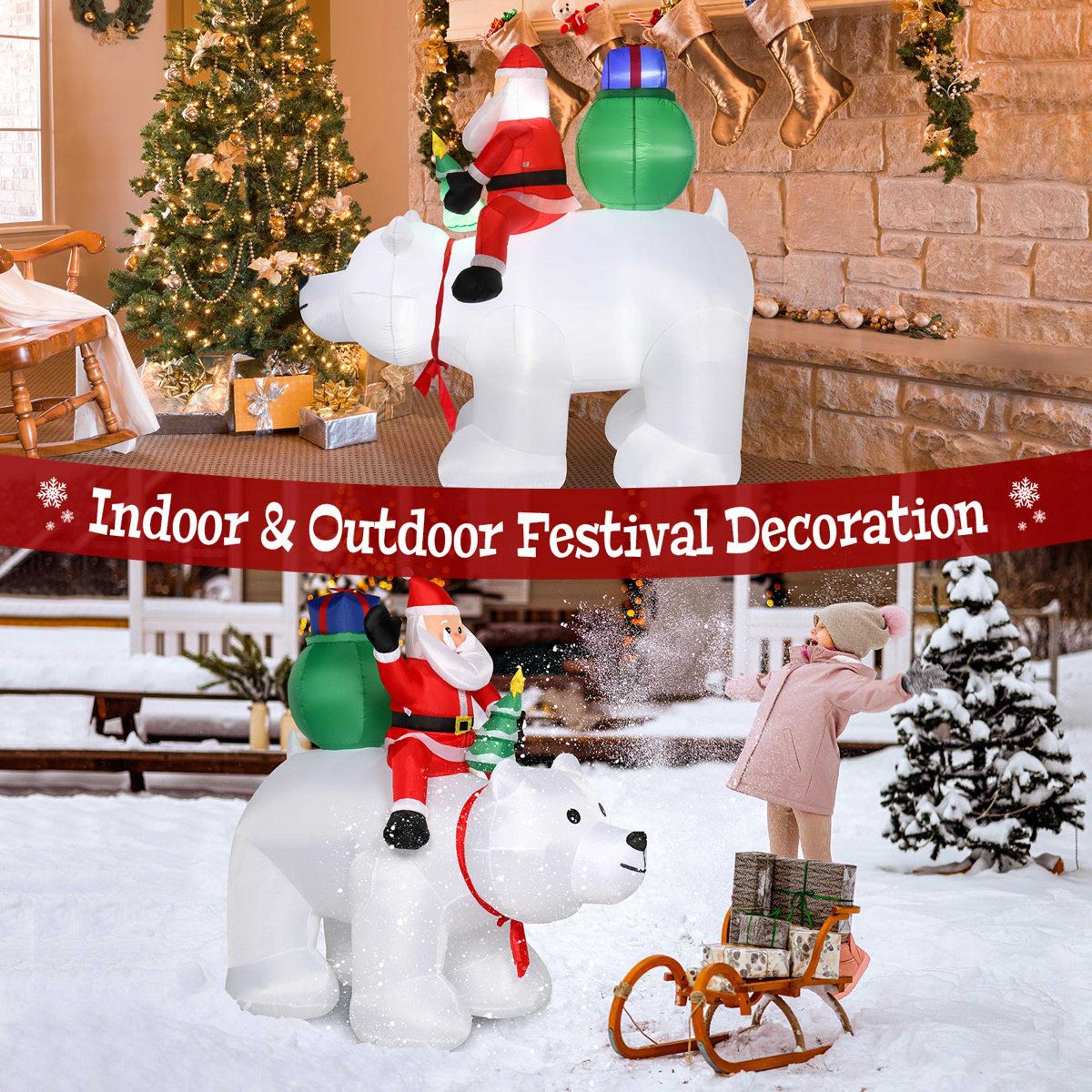 LED Christmas Santa And Polar Bear Inflatable Decoration With Warm White Lights 8