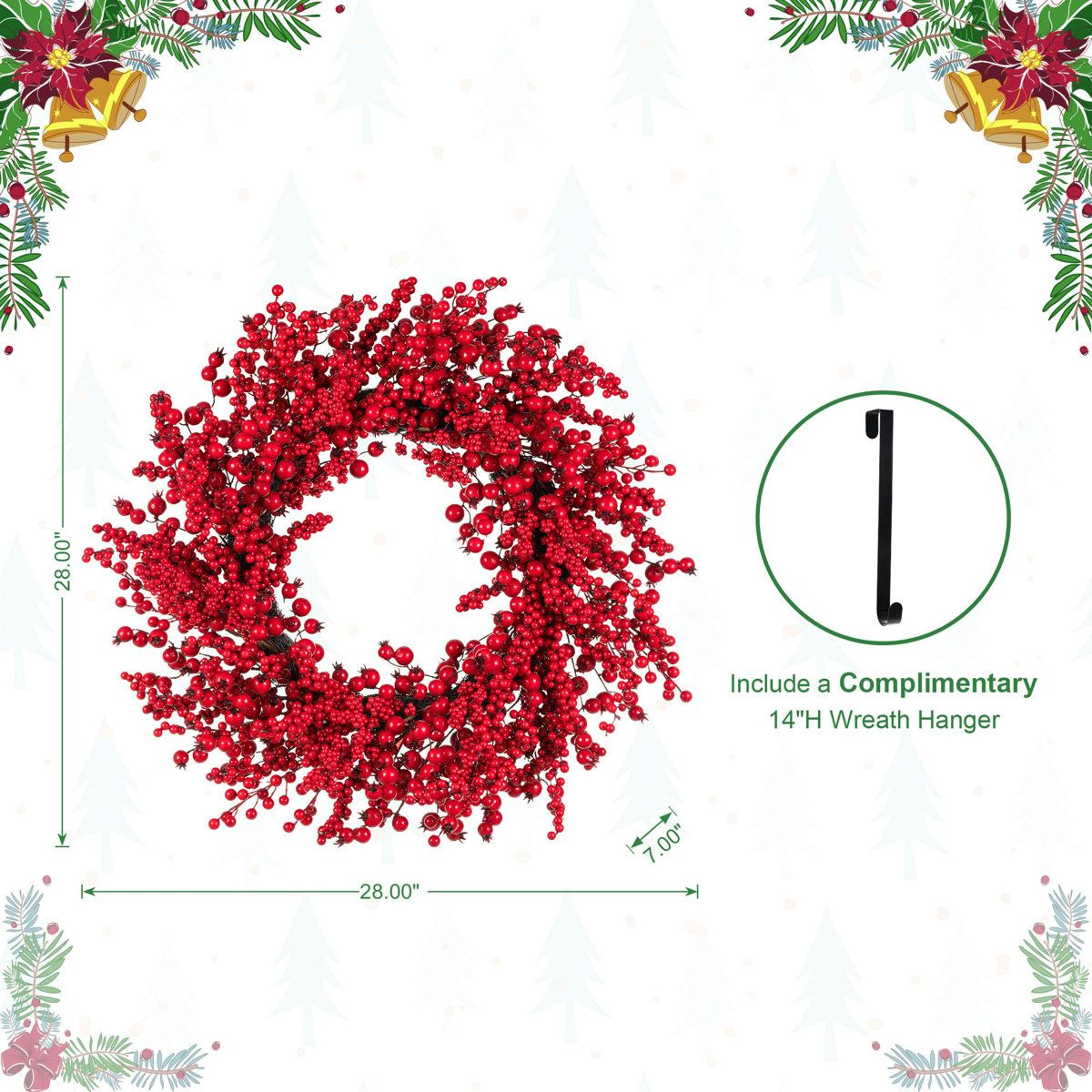 28 Inch Red Christmas Berry Wreath For Holiday Door And Wall Decor 2