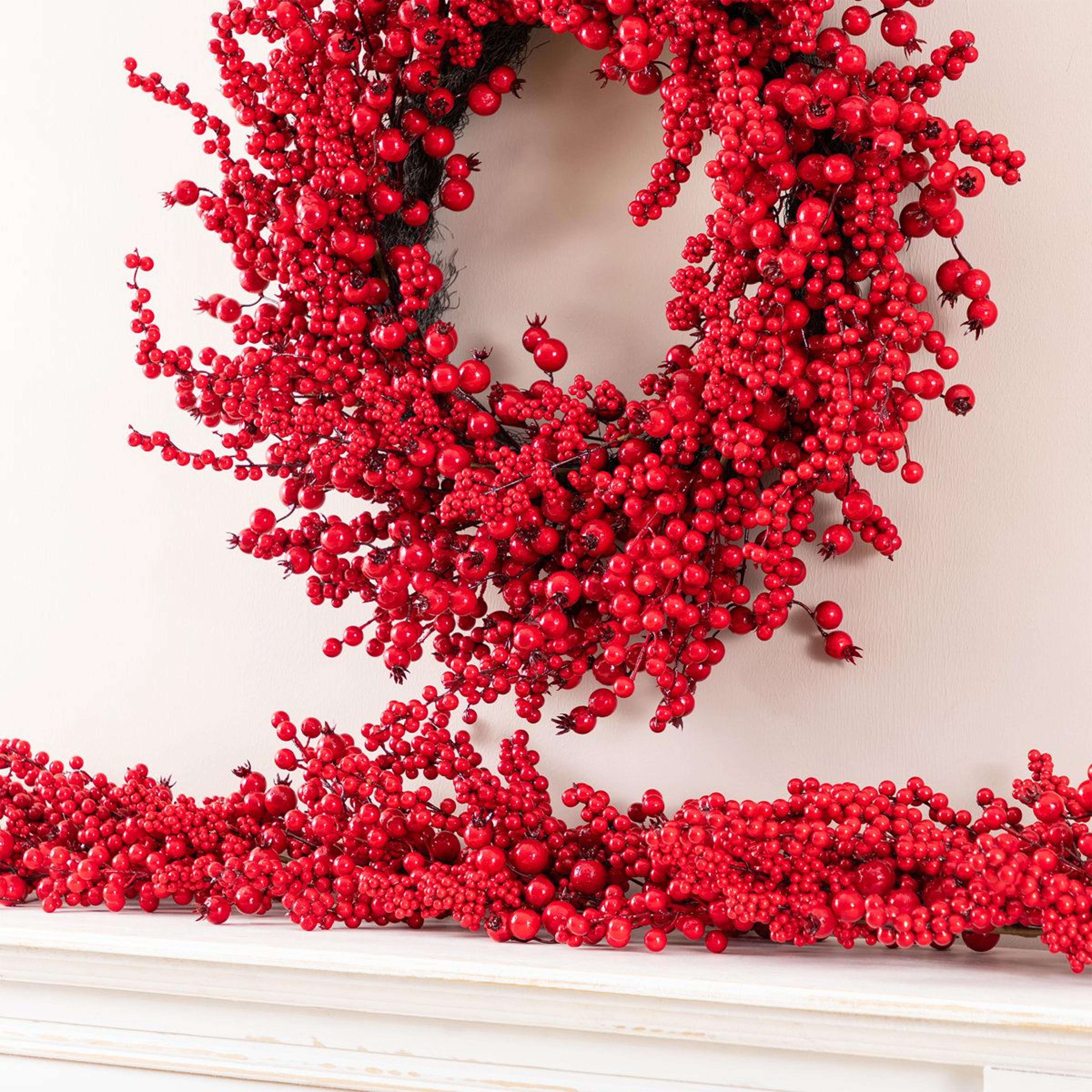 28 Inch Red Christmas Berry Wreath For Holiday Door And Wall Decor 6