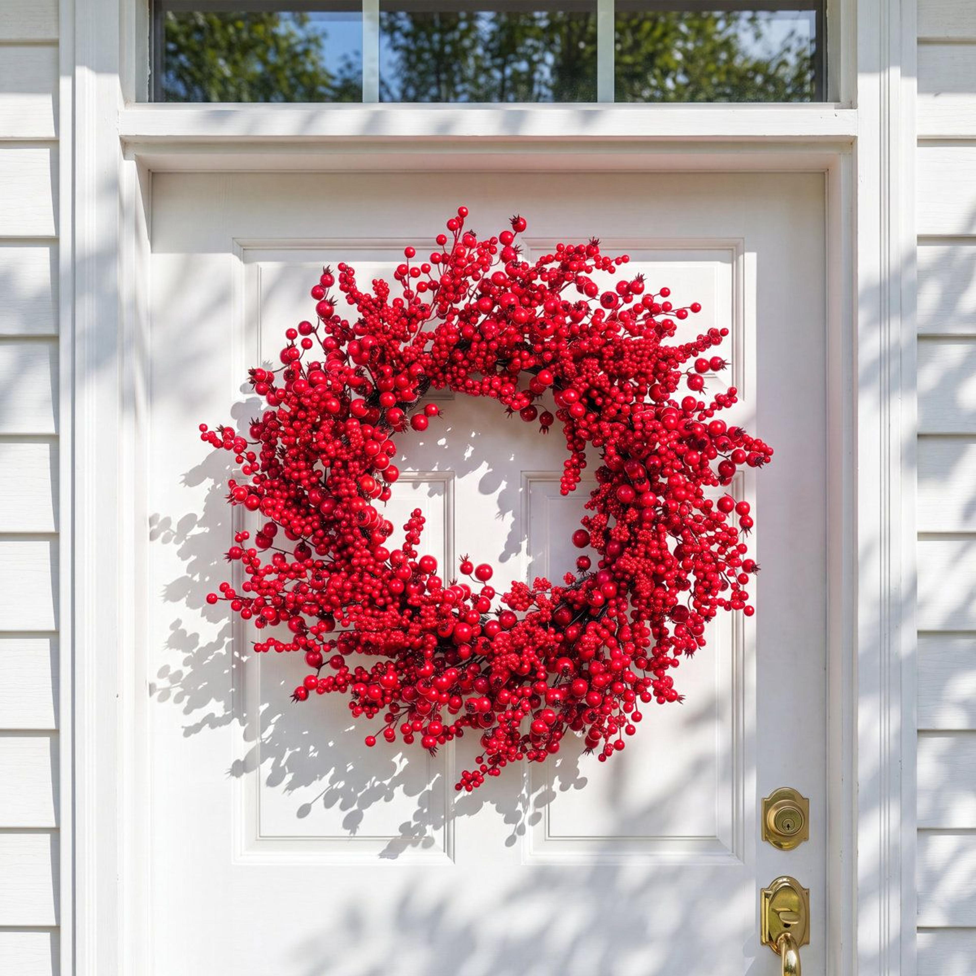 28 Inch Red Christmas Berry Wreath For Holiday Door And Wall Decor 11
