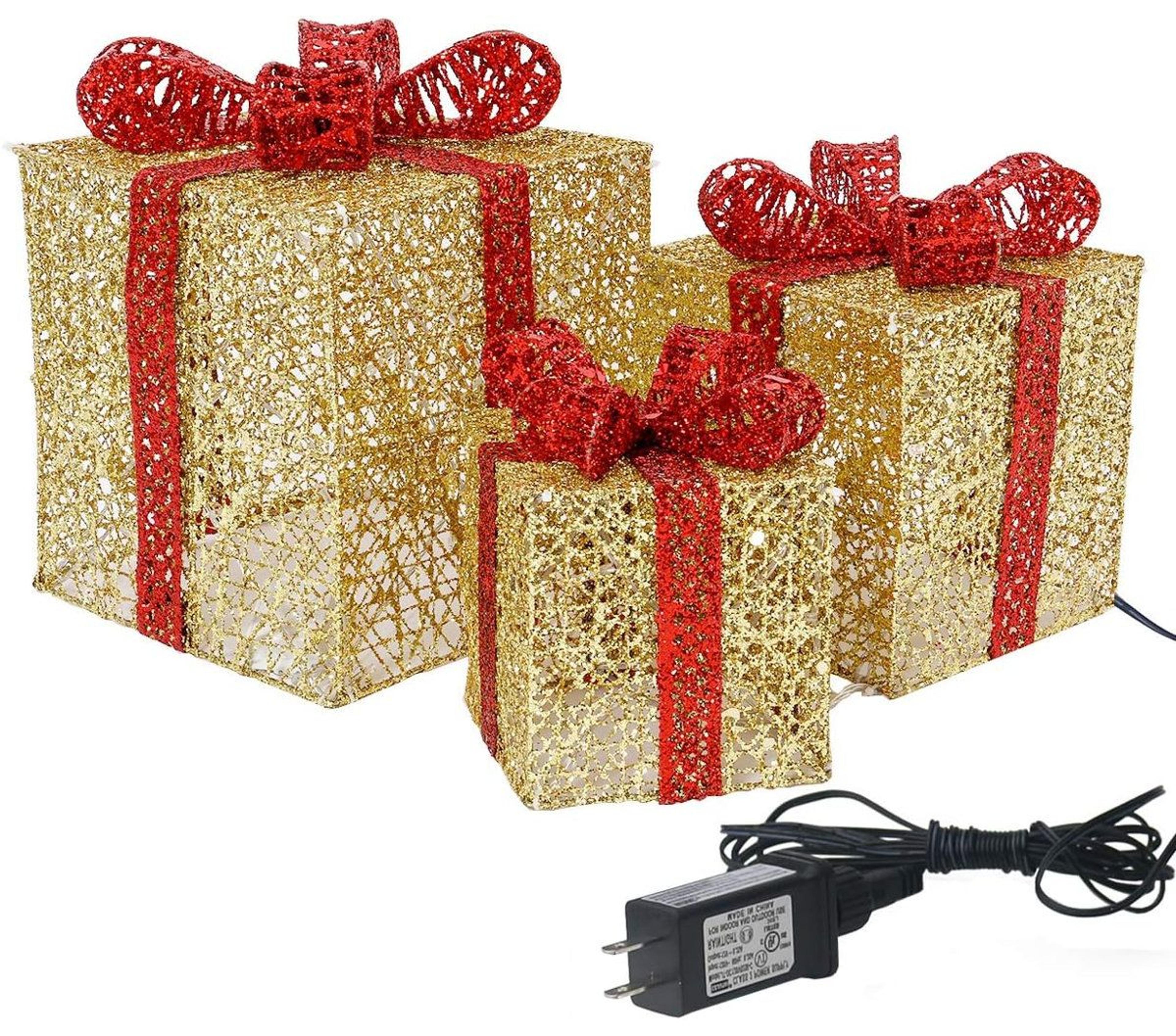 lighted christmas gift boxes set of 3 gold glitter holiday decorations