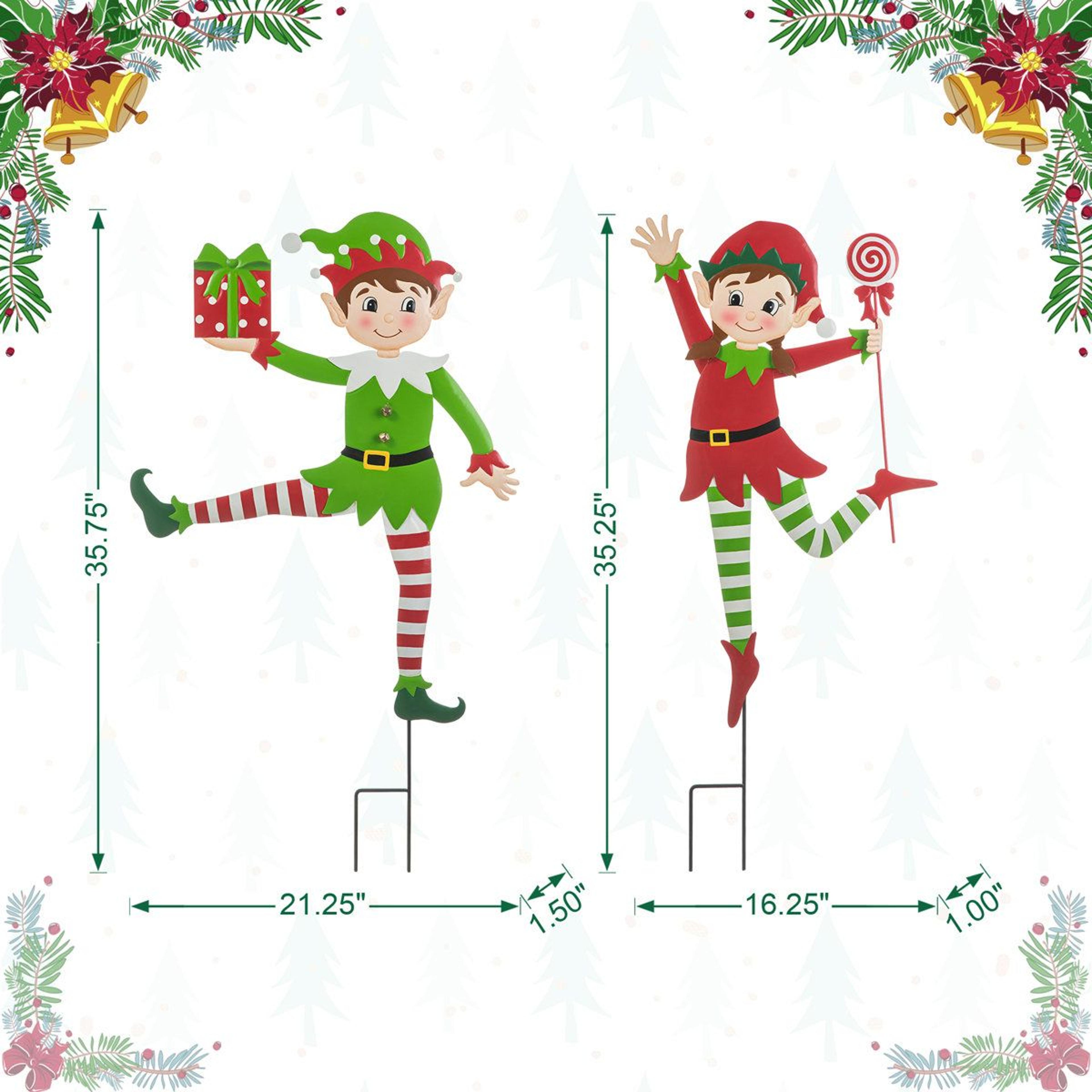 Set Of 2 Christmas Metal Dancing Elf Yard Stakes And Wall Decor 7