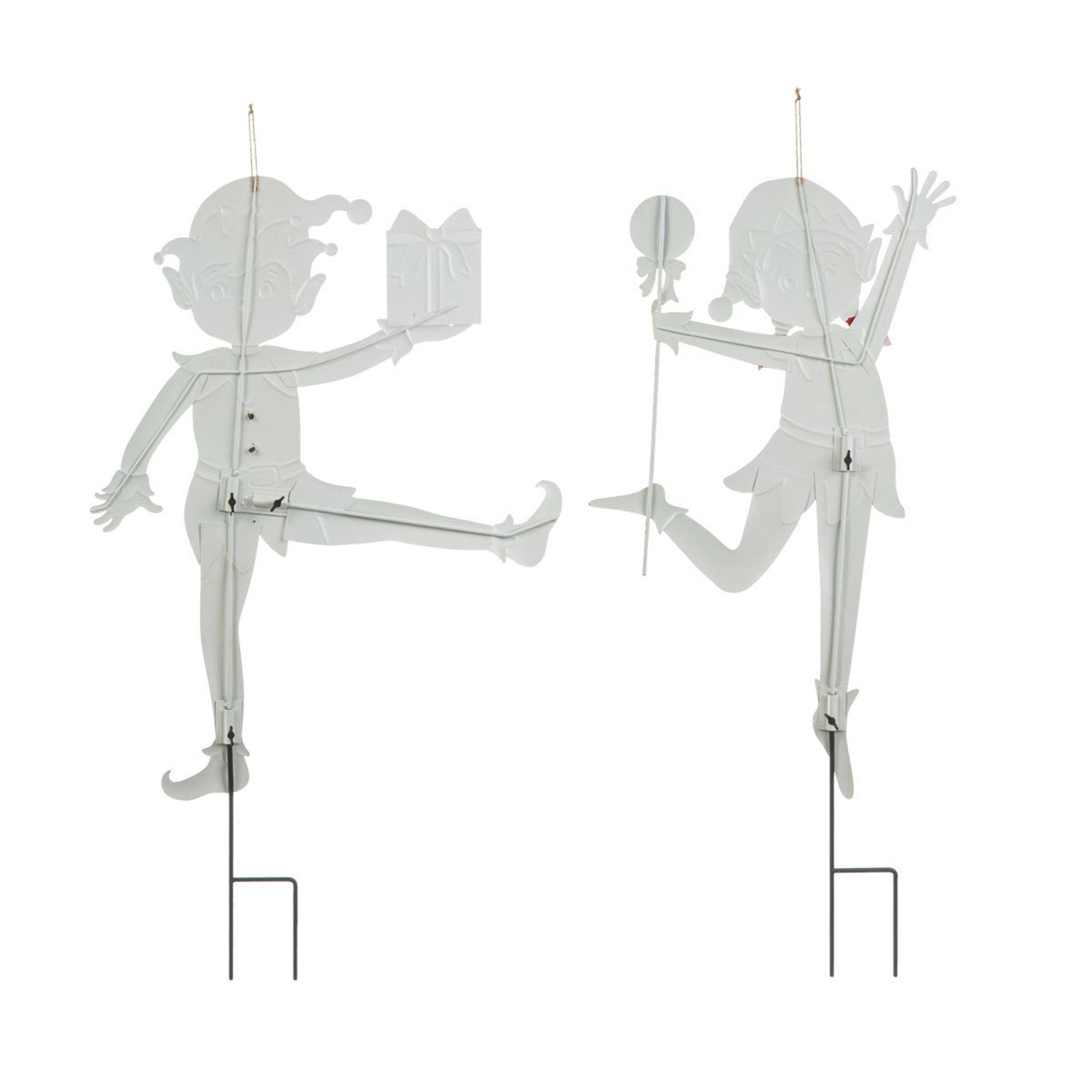 Set Of 2 Christmas Metal Dancing Elf Yard Stakes And Wall Decor 2