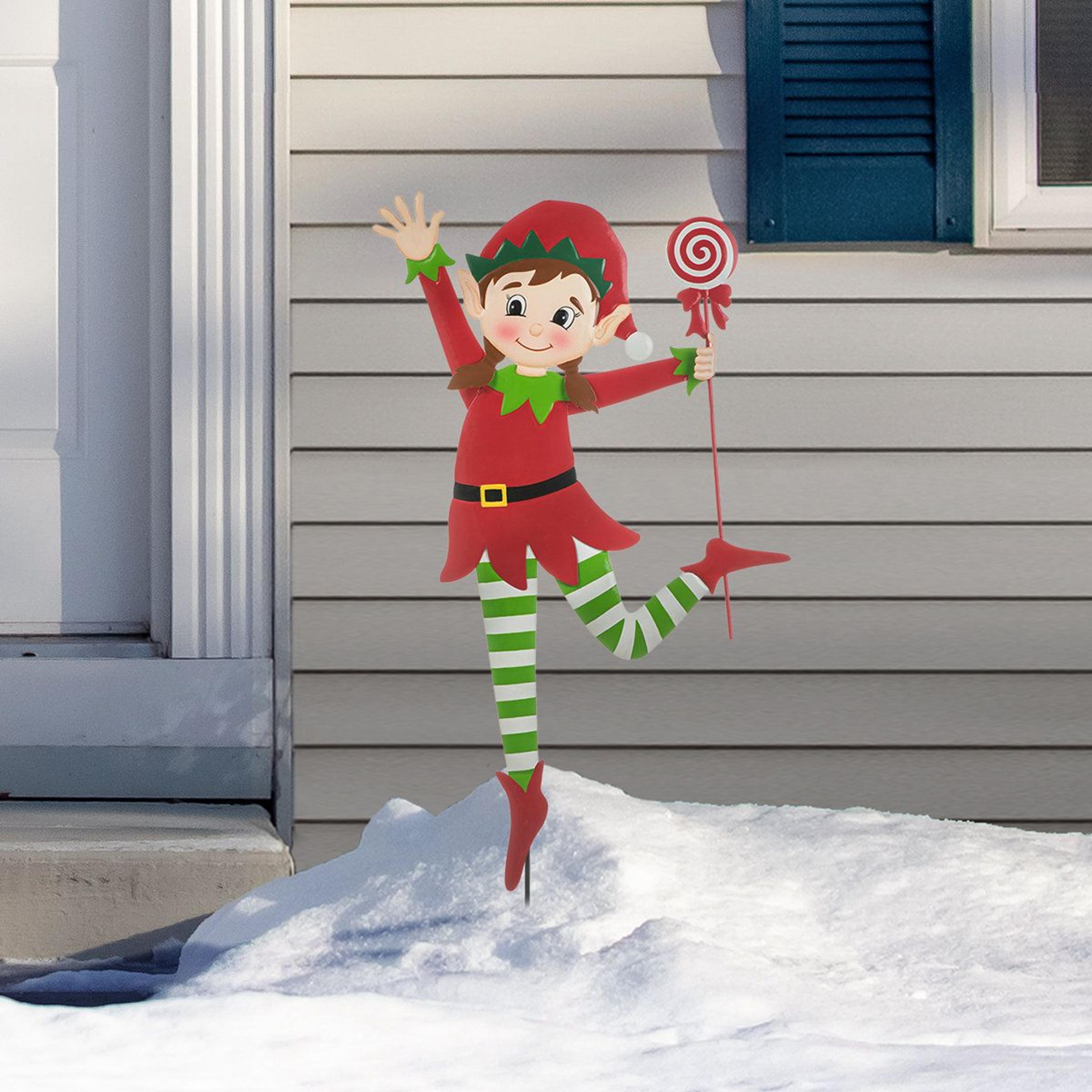 Set Of 2 Christmas Metal Dancing Elf Yard Stakes And Wall Decor 3