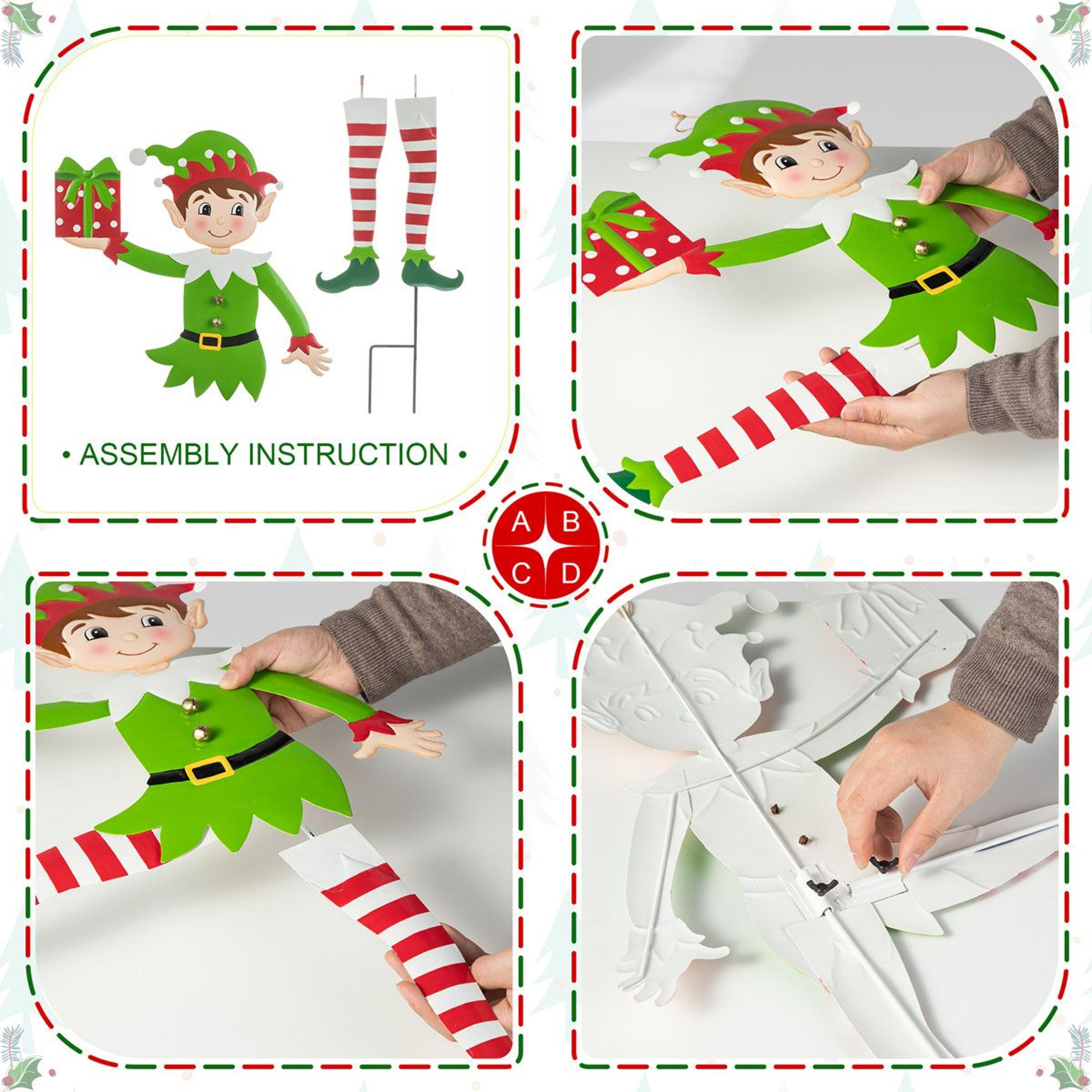 Set Of 2 Christmas Metal Dancing Elf Yard Stakes And Wall Decor 6