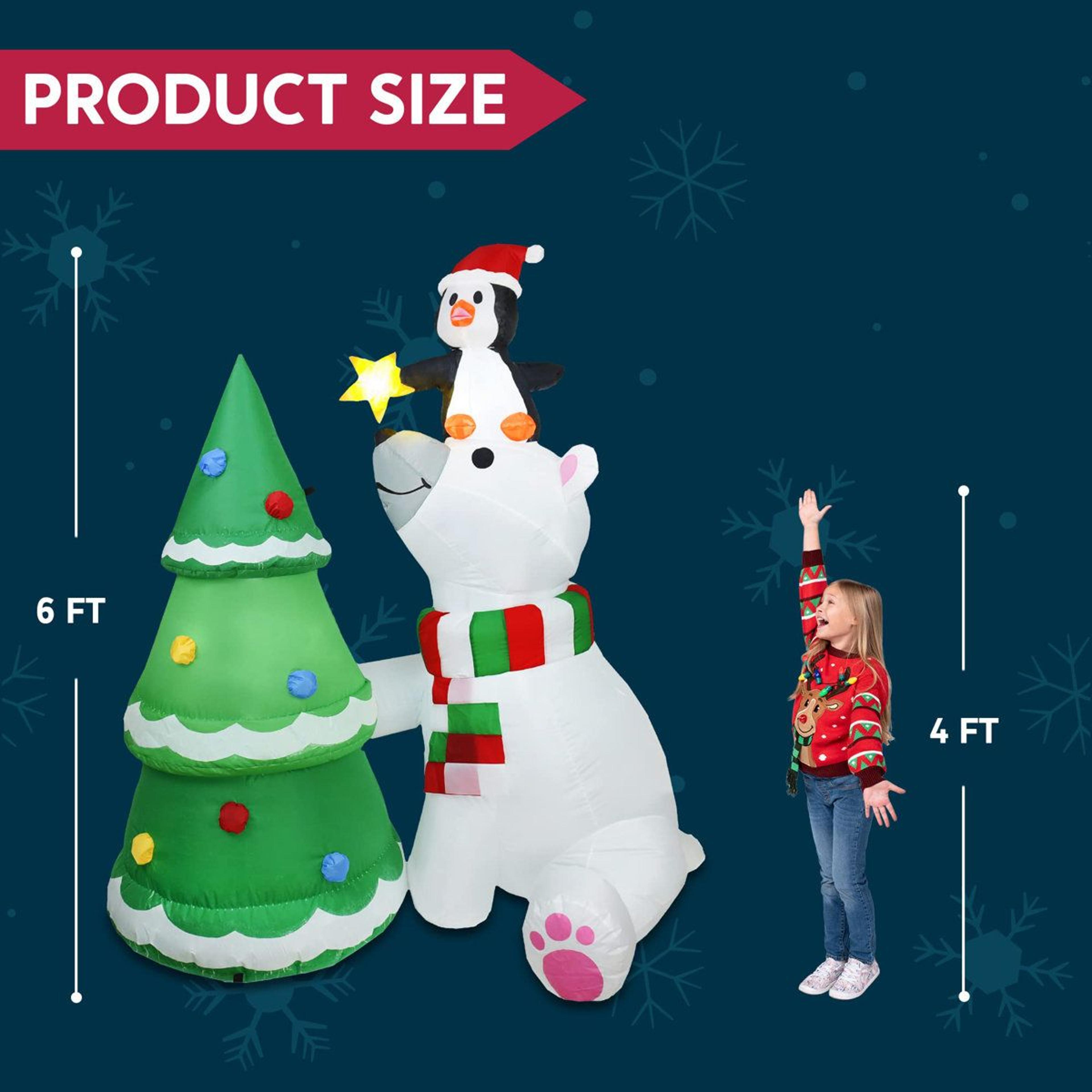 6 Ft Christmas Polar Bear Inflatable With Penguin Tree And LED Lights 1