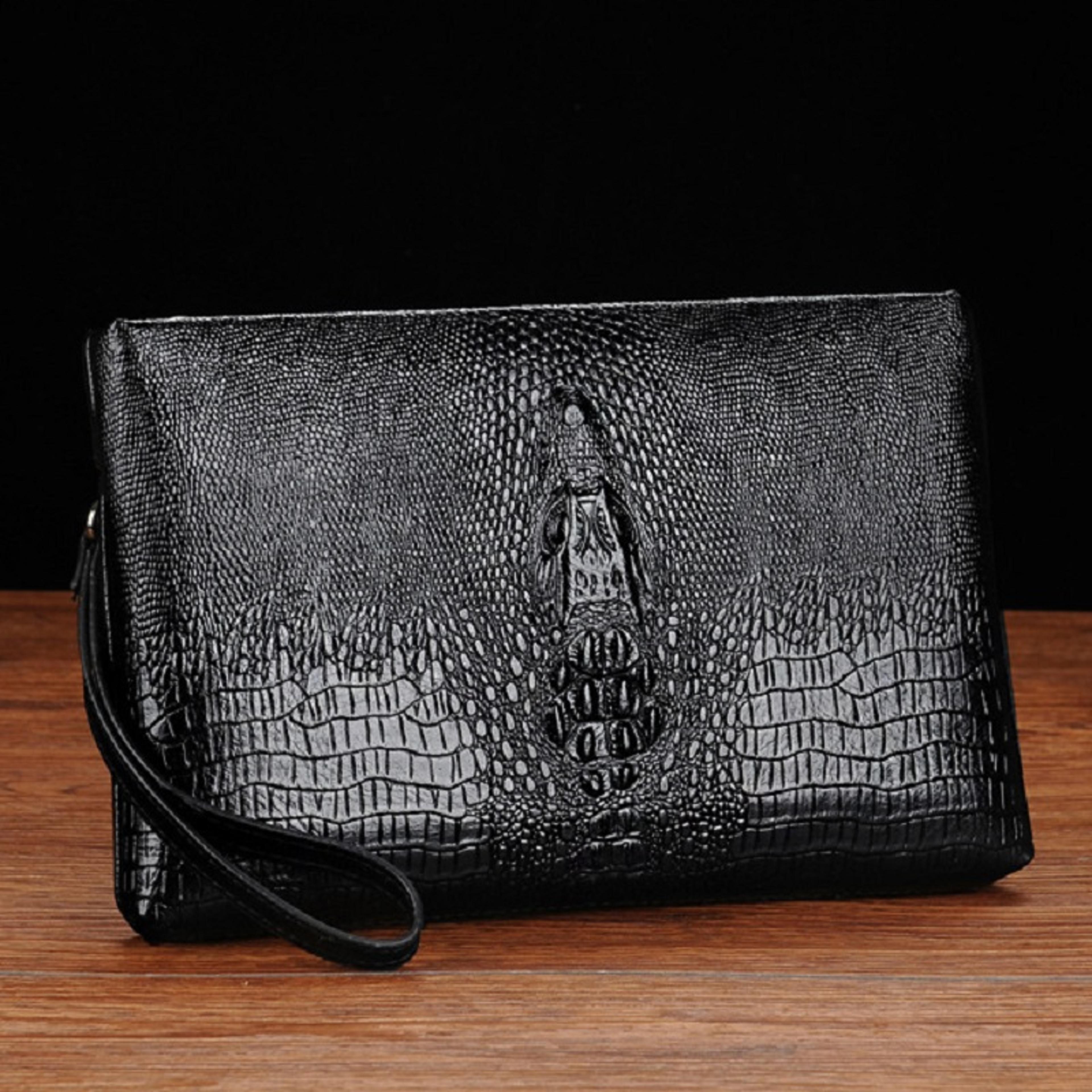 Men Leather Double Zipper Clutch Bag 1