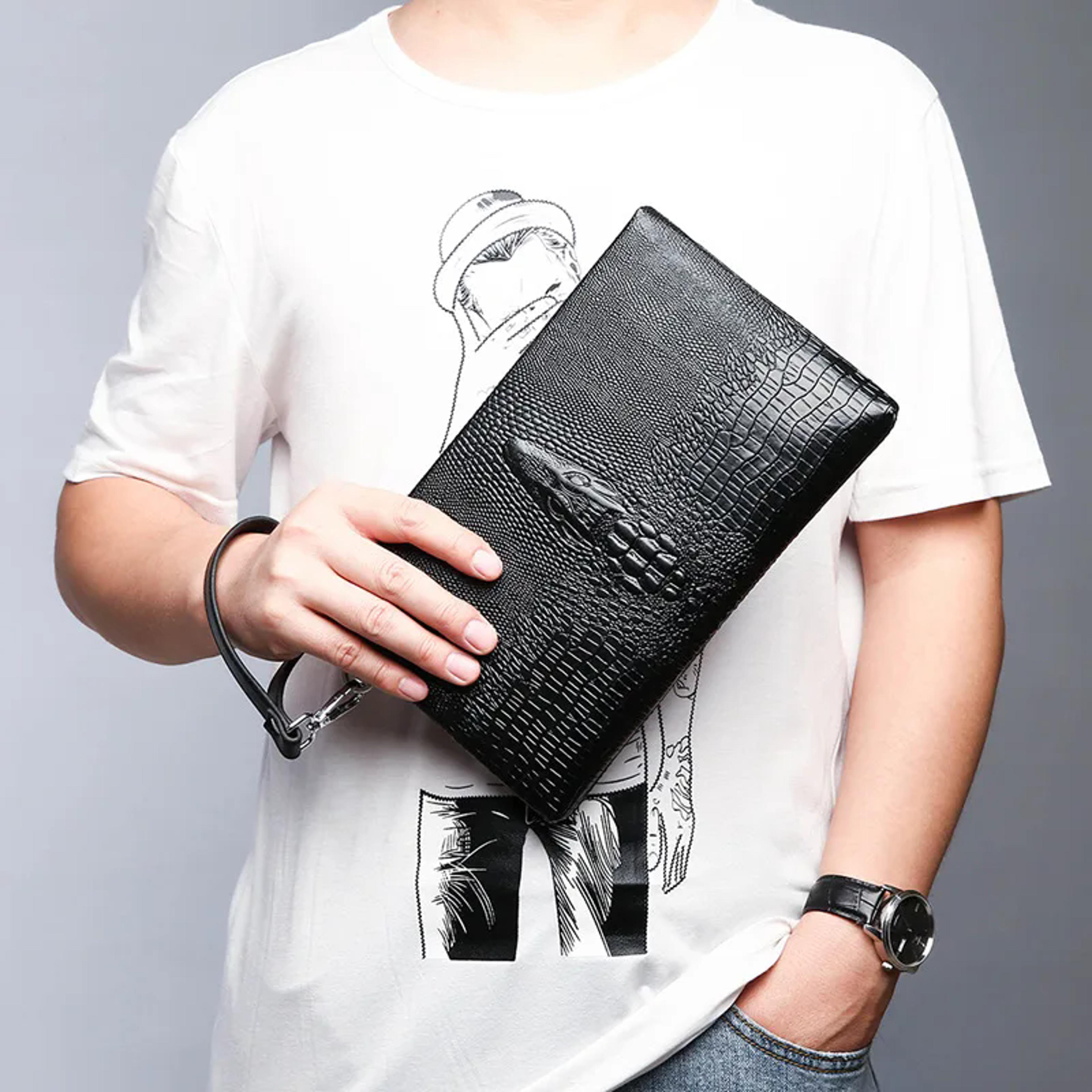 Men Leather Double Zipper Clutch Bag 3