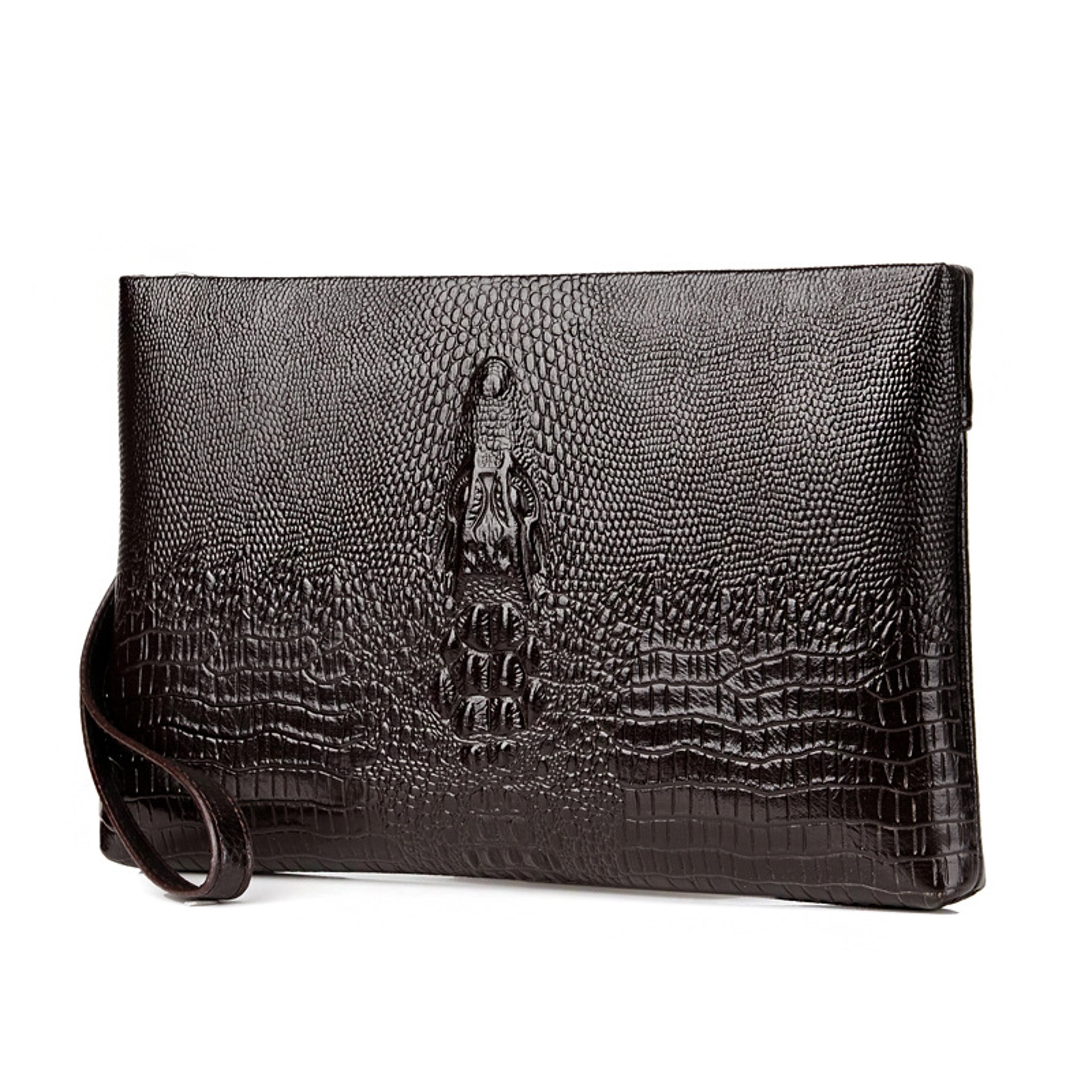 Men Leather Double Zipper Clutch Bag 4