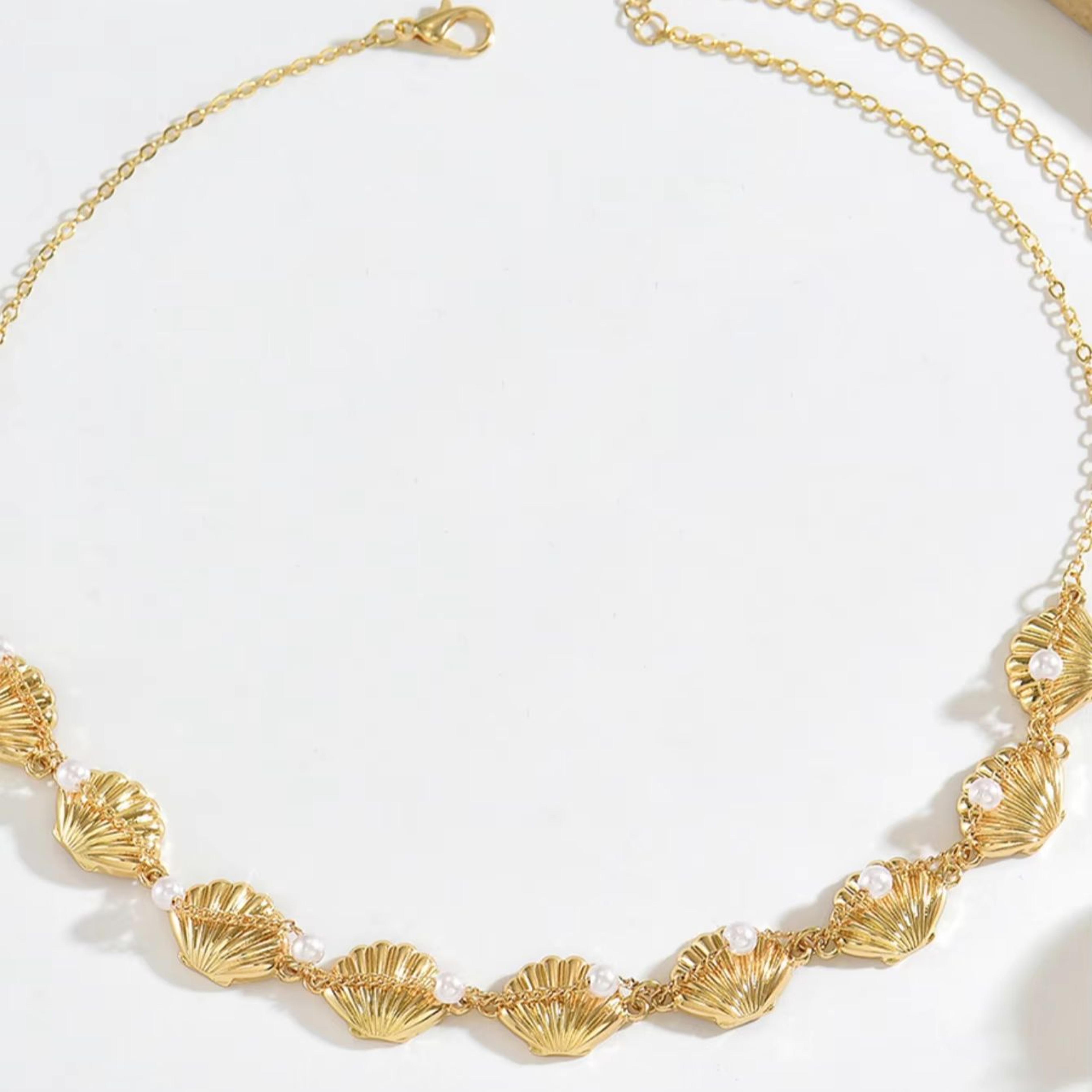 Golden Shell Choker Necklace With Pearls For Summer Beach 2