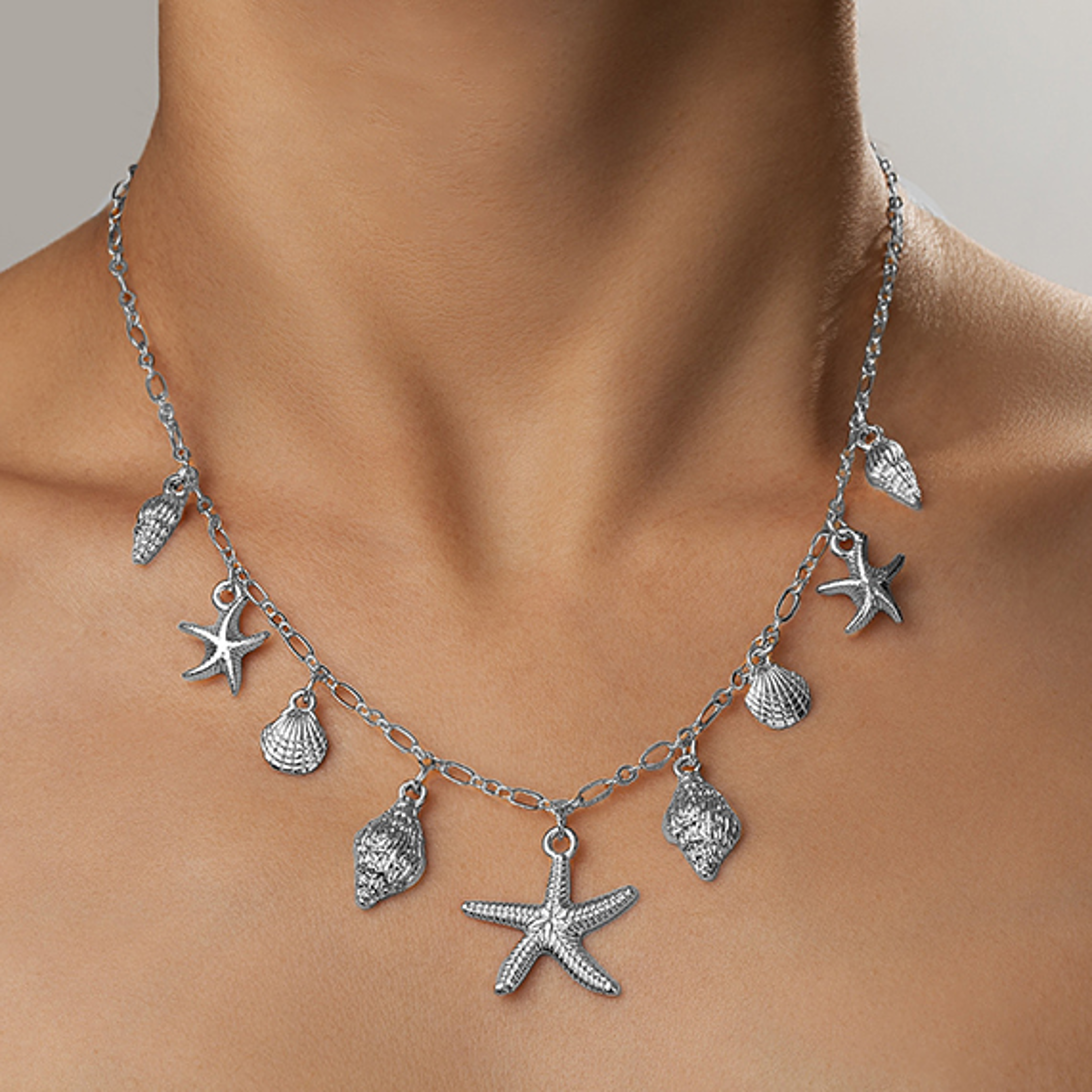 Oceanic Shell Starfish Pendant Necklace