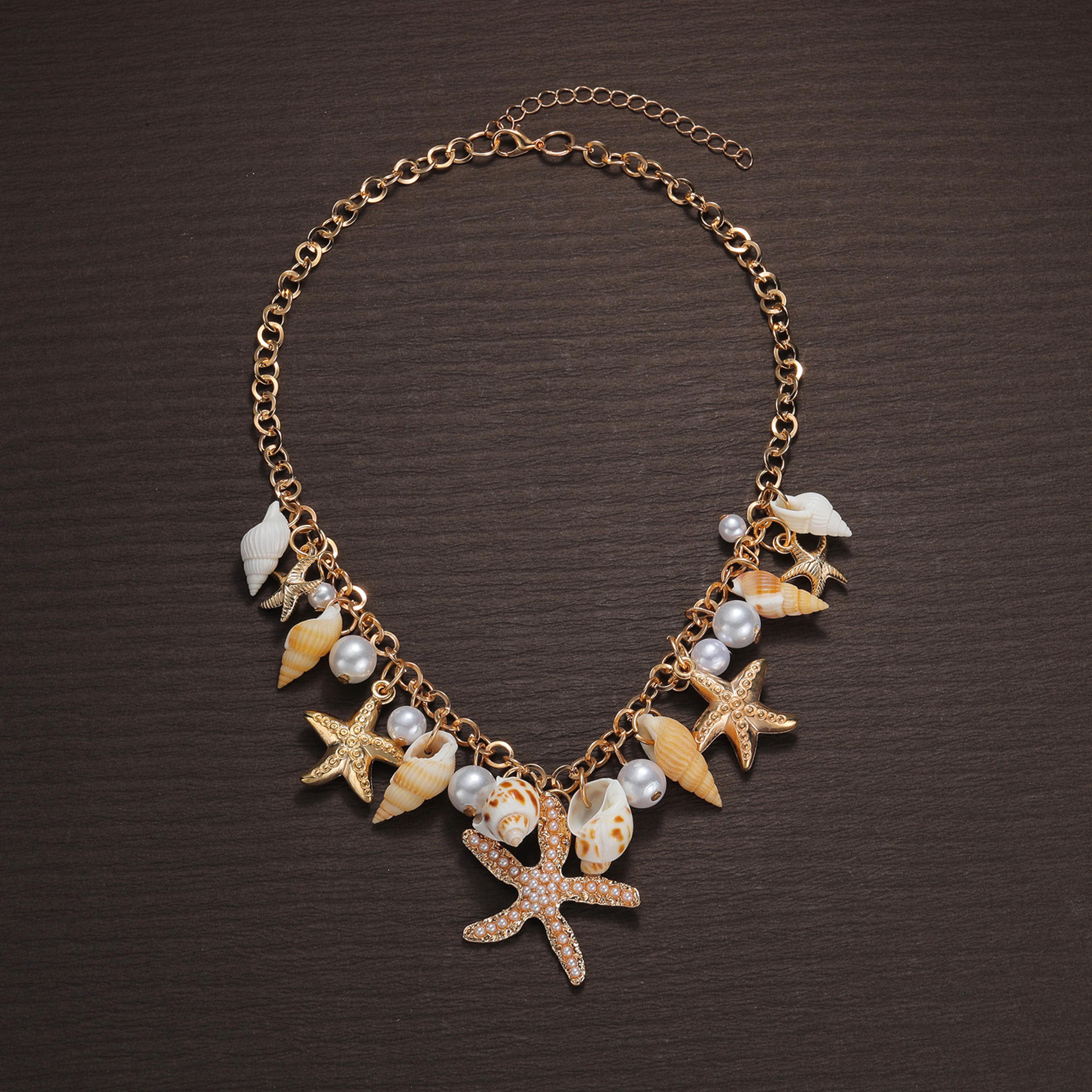 Bohemian Conch Shell Starfish Pearl Necklace For Women 2