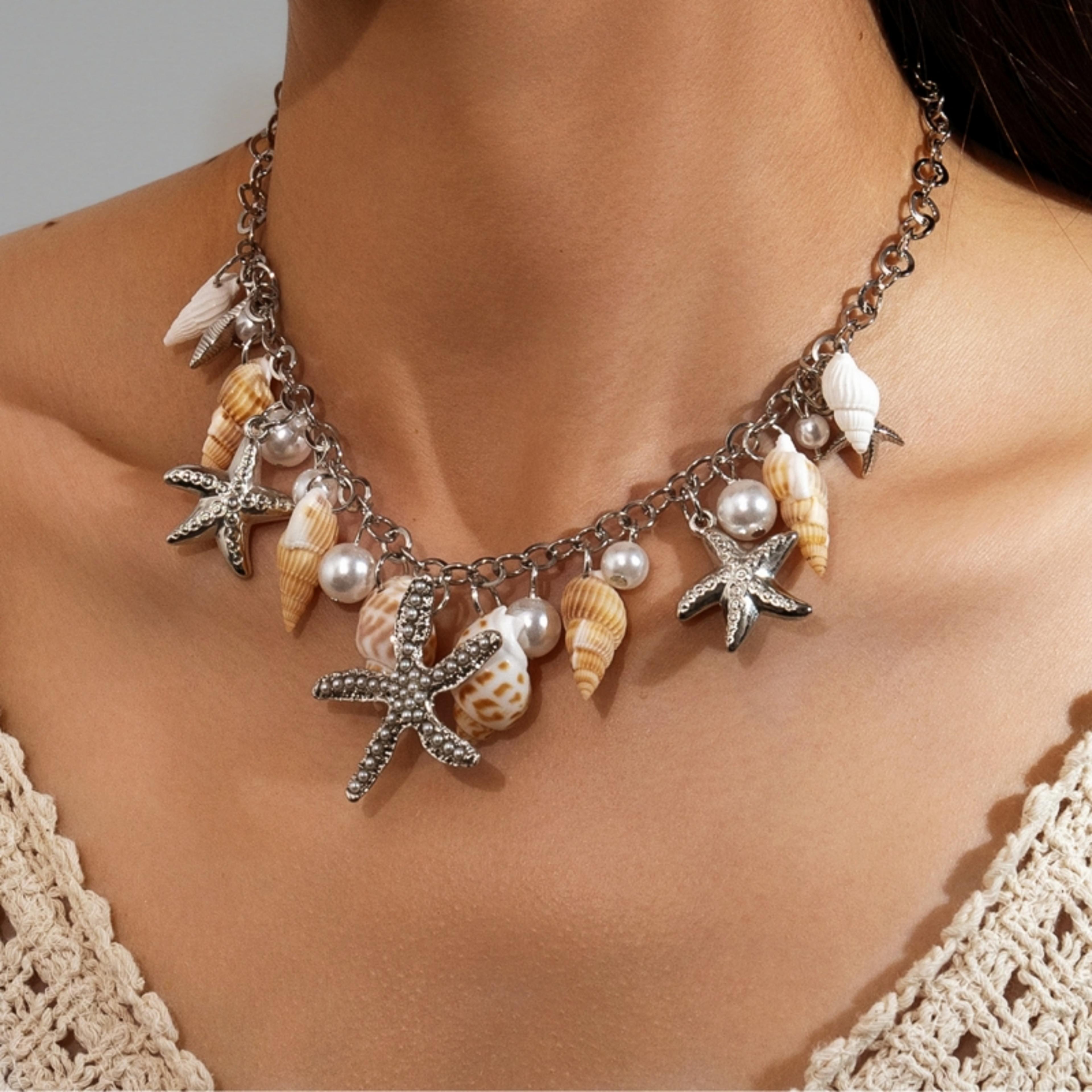 Bohemian Conch Shell Starfish Pearl Necklace For Women 1
