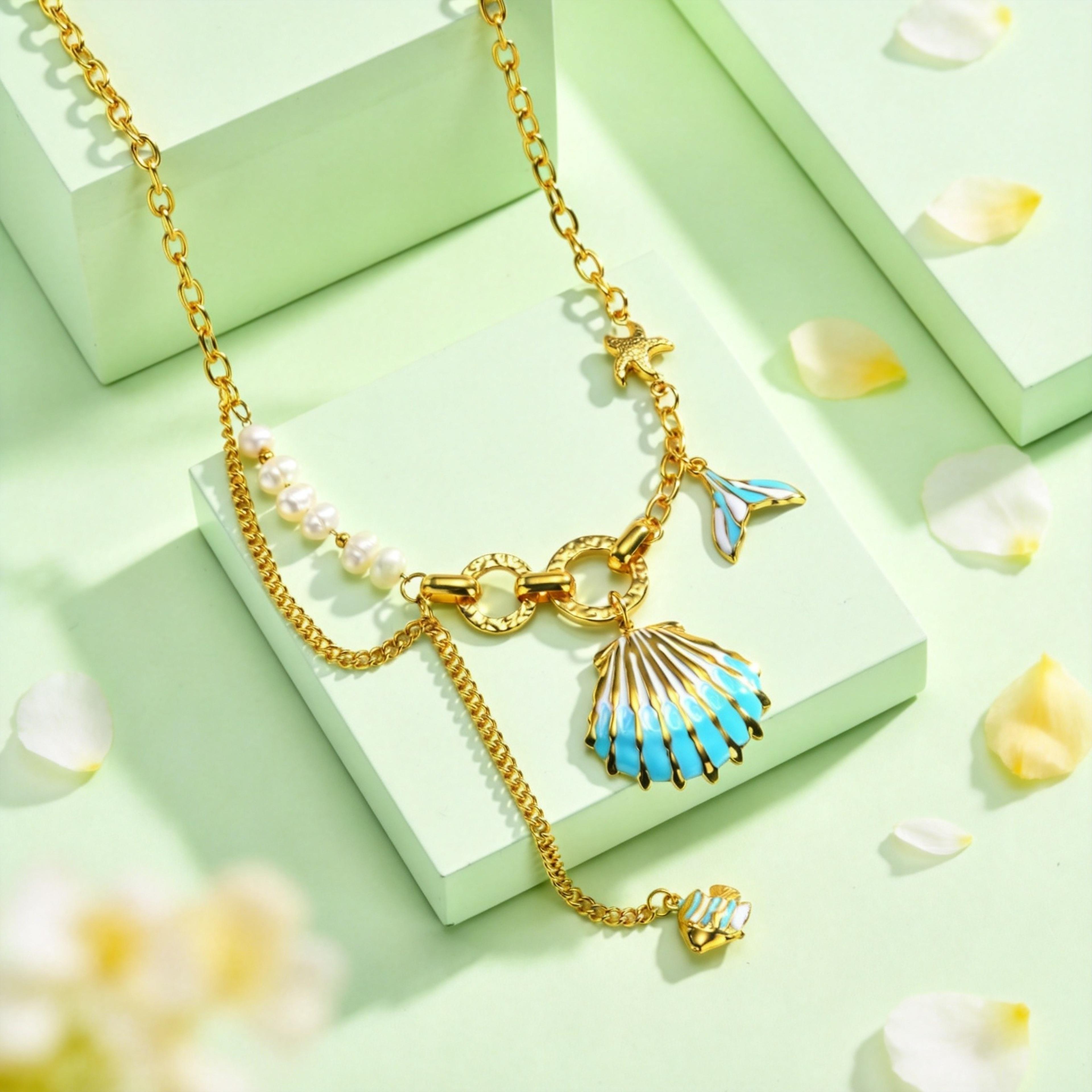 Ocean Breeze Shell And Pearl Pendant Necklace 2
