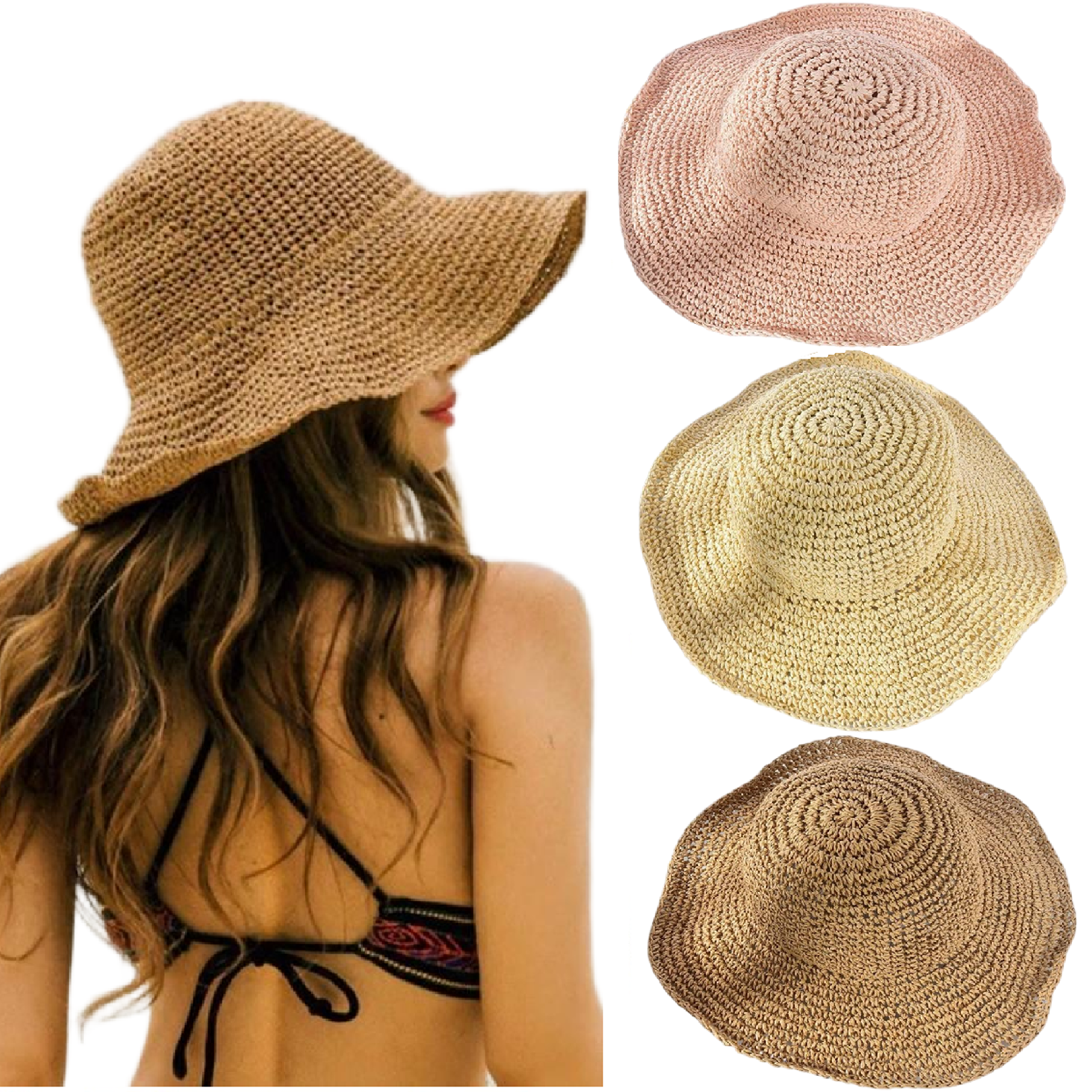 Foldable Straw Sun Hat For Women Breathable Beach Bucket Hat 1