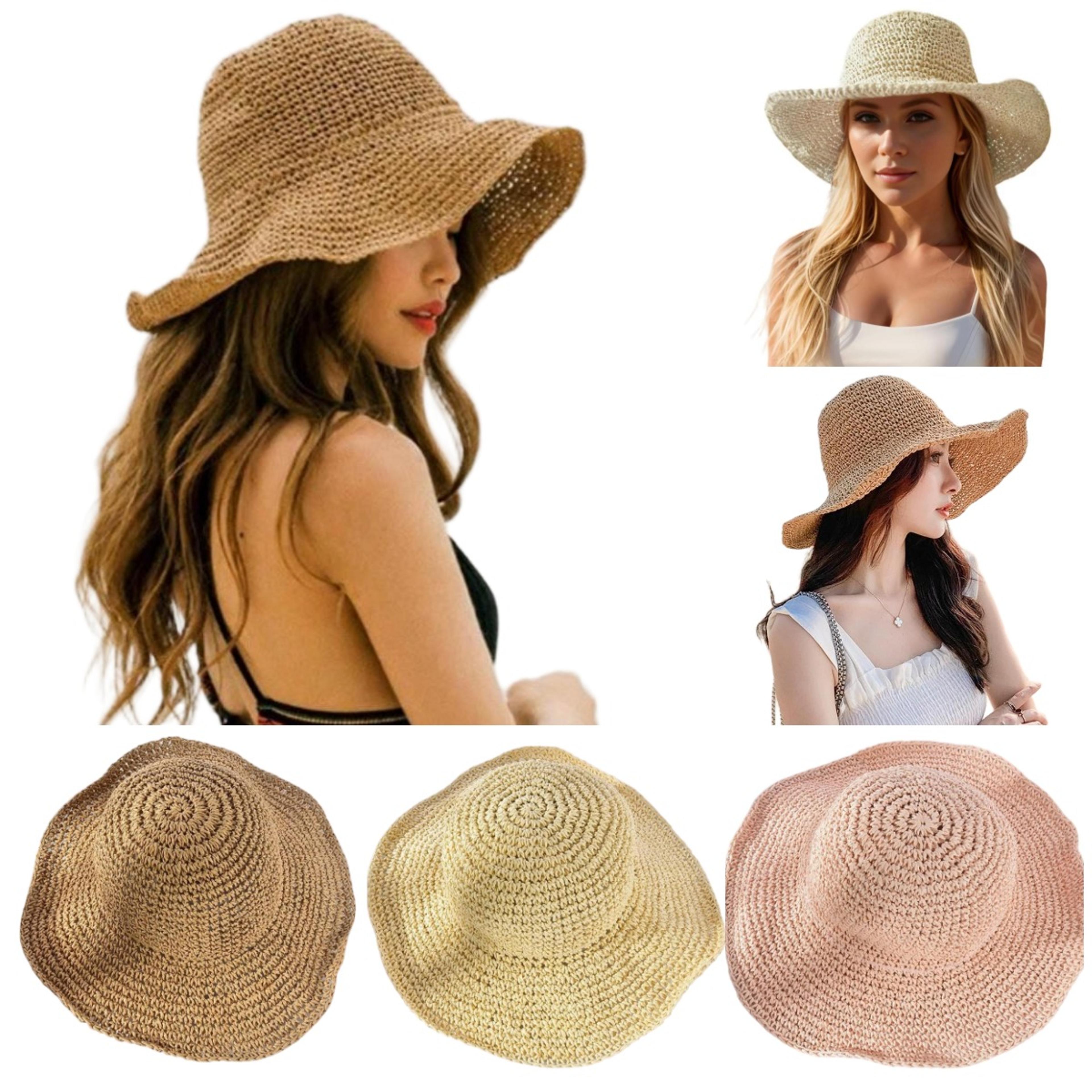 Foldable Straw Sun Hat For Women Breathable Beach Bucket Hat 2