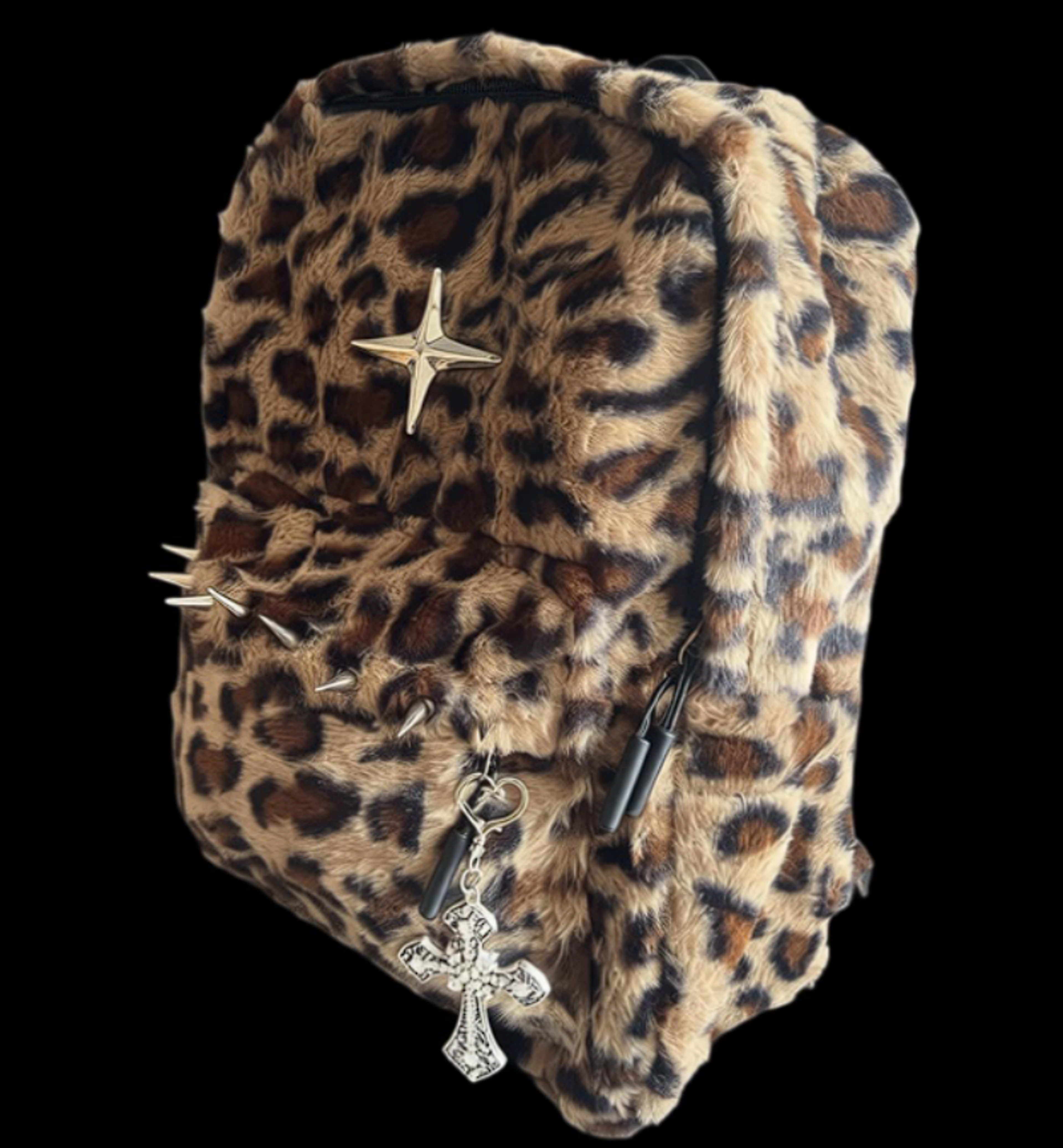 leopard print fuffy backpack for women