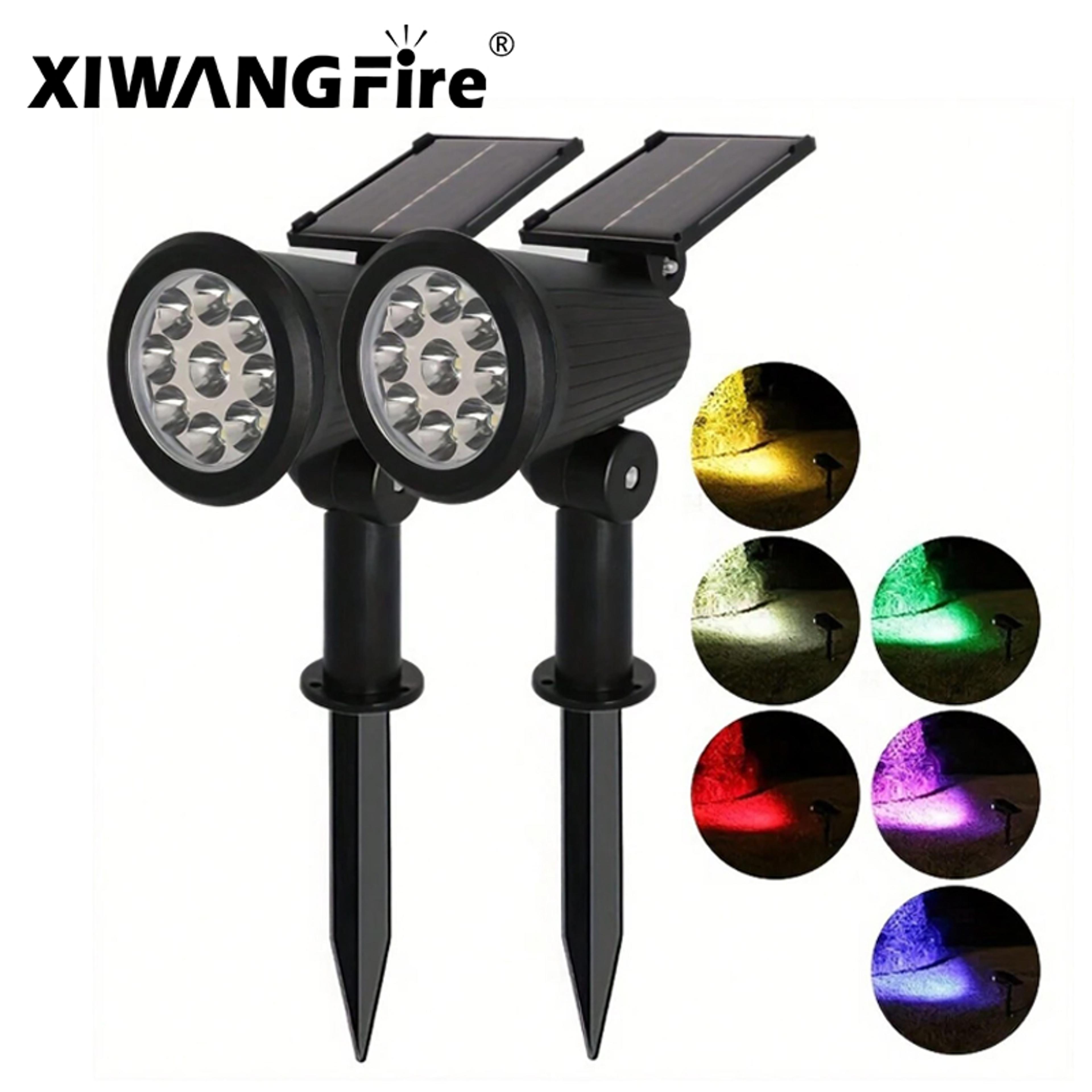 outdoor 9led solar spotlights waterproof, adjustable brightness yard light, garden patio driveway decor lamp
