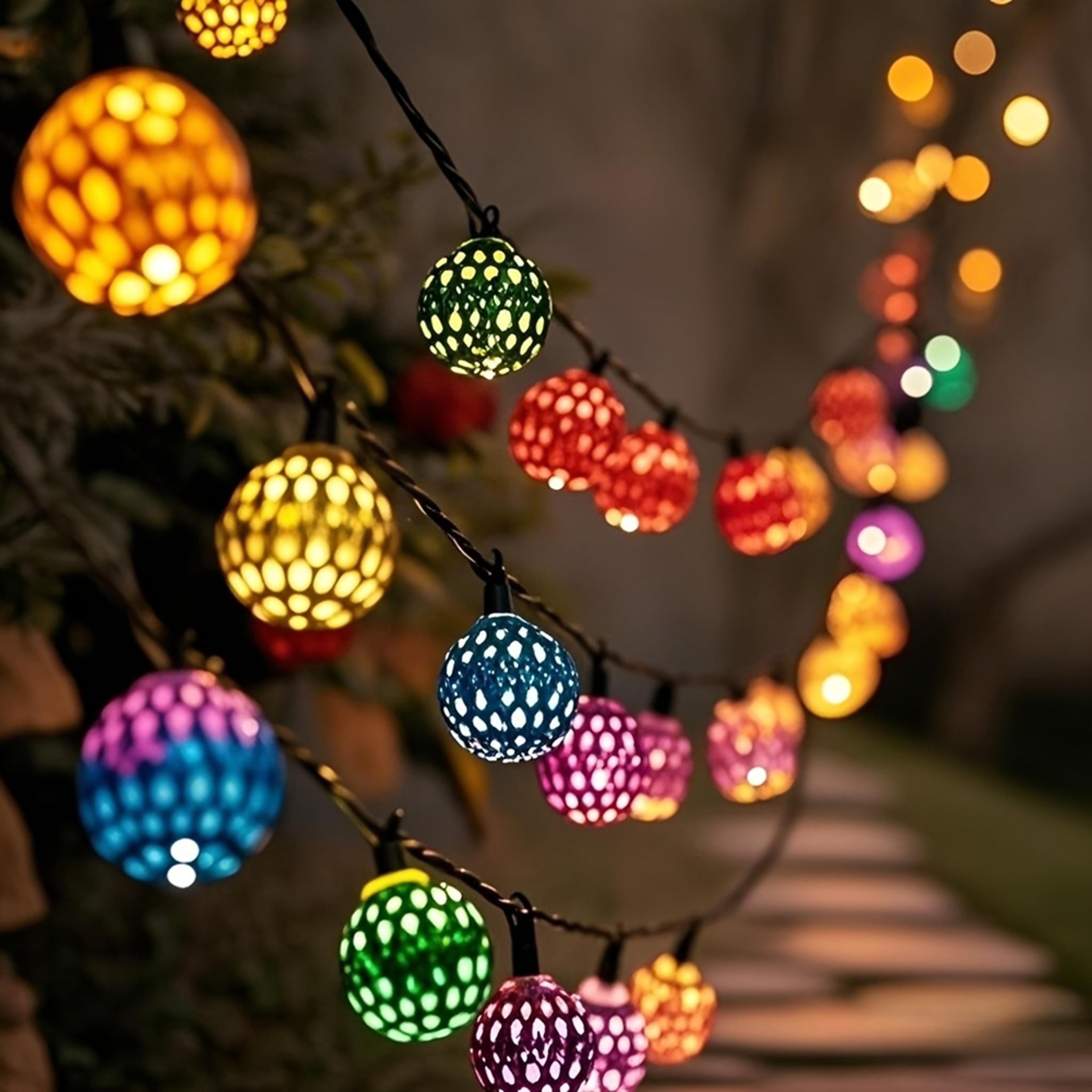 led moroccan spherical solar string light, outdoor colorful fairy lights for garden fence courtyard pathway