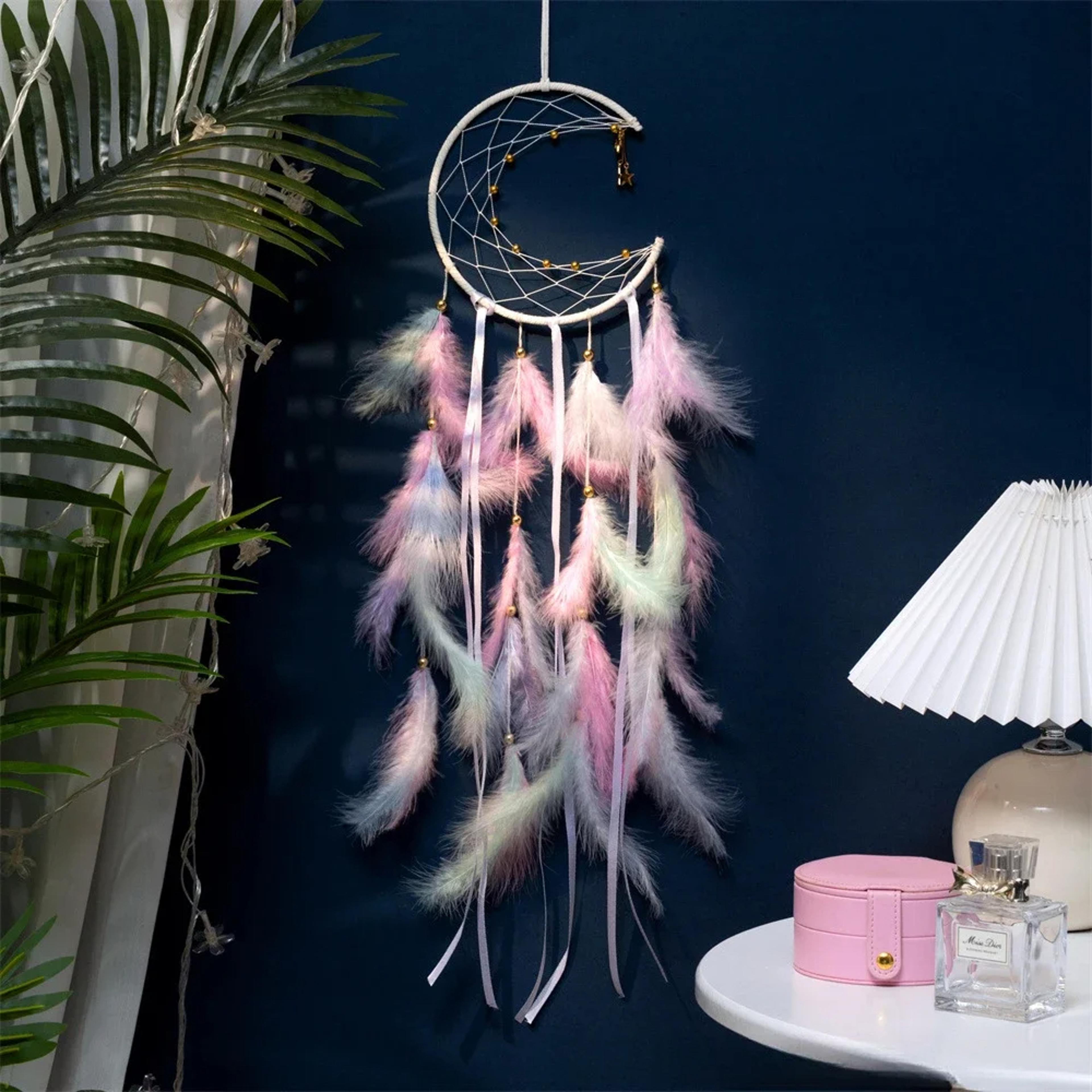 moon dream catcher feather wind chimes – hand-woven wall hanging | perfect home decoration & gift