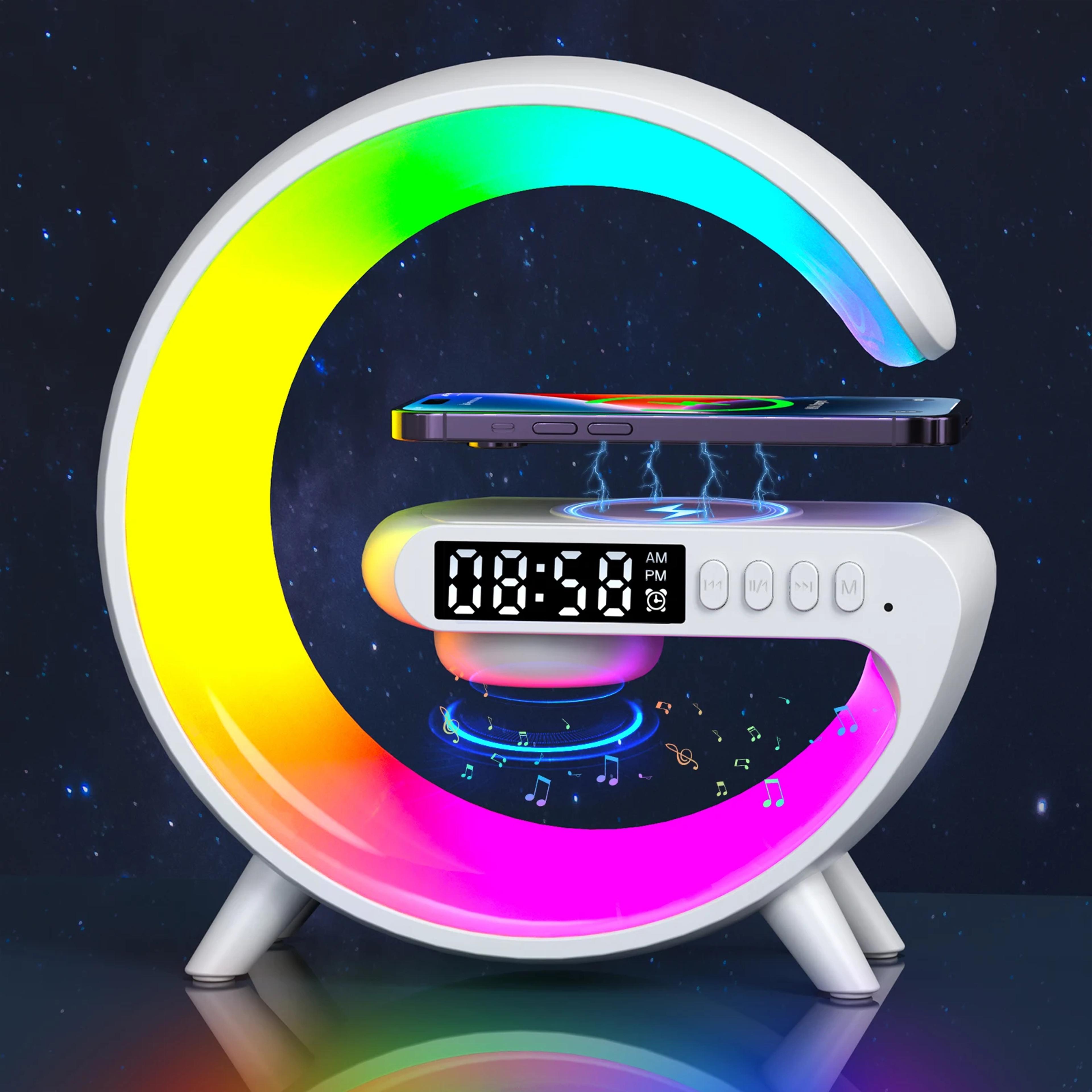 g-shaped led smart wake up light with rgb night light & wireless speaker | 5-in-1 charger & alarm clock