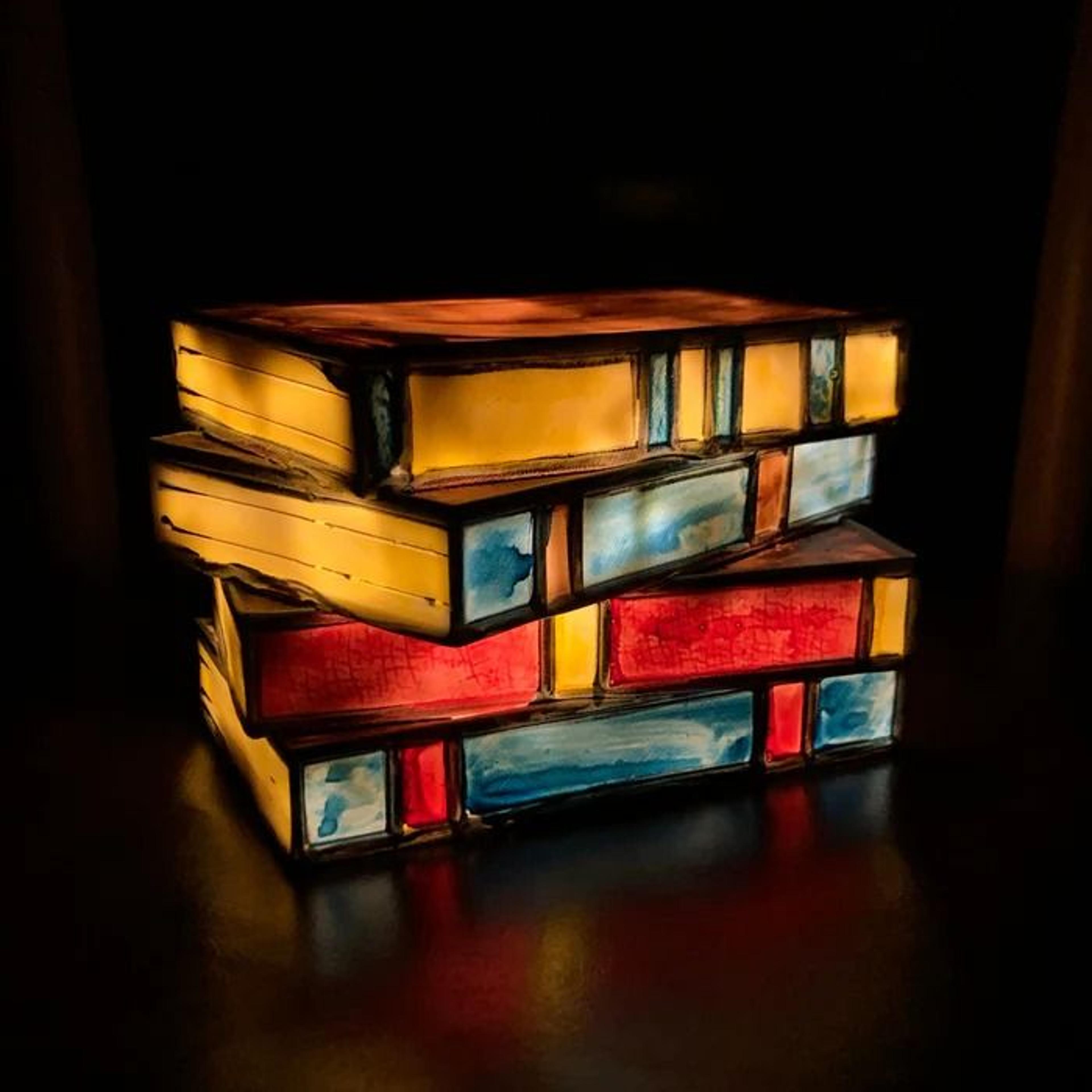 Stained Glass Stacked Books Lamp Elegant Night Light For Table Desk 3