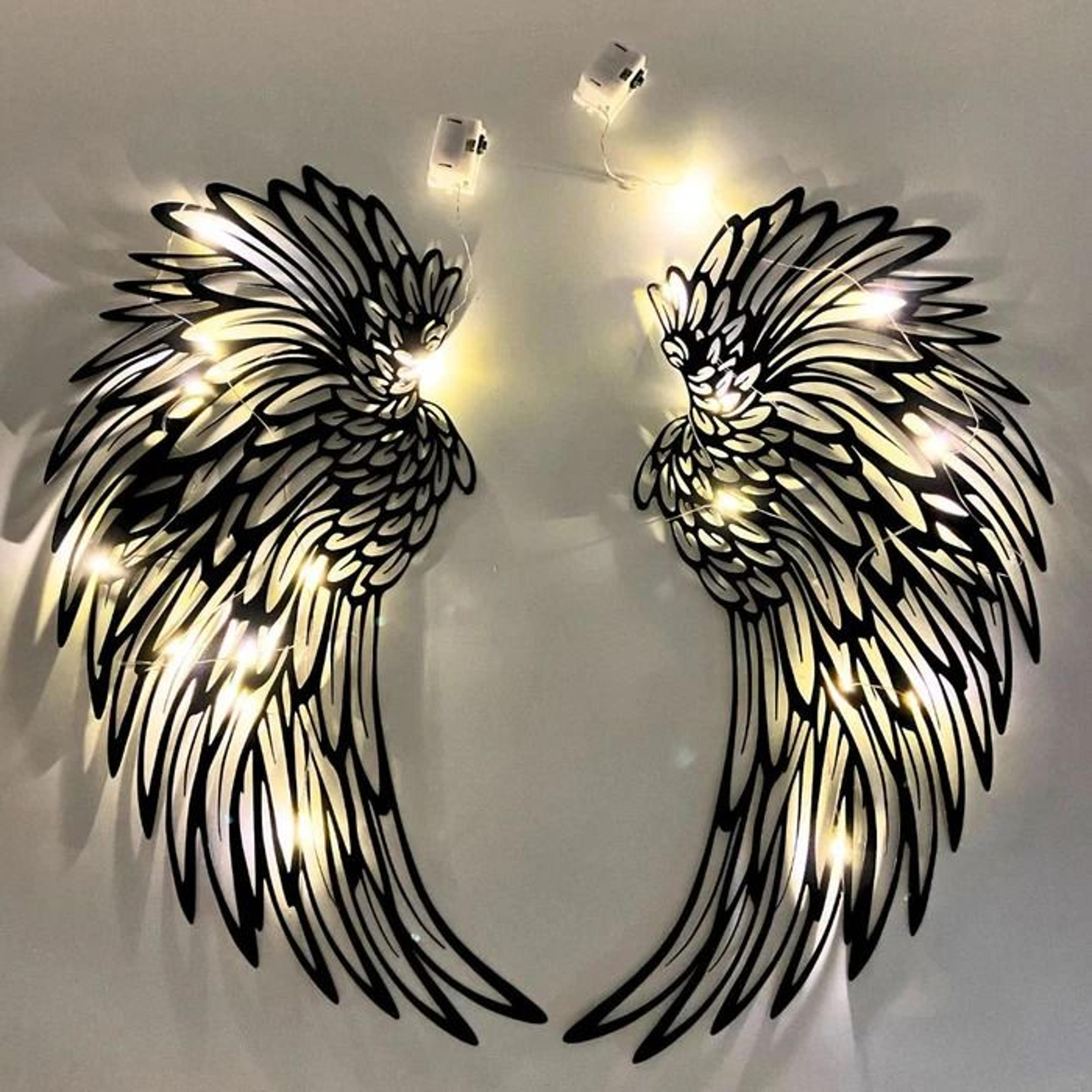 Black Angel Wings Wall Art With LED Lights Luminous Angel Feather Wings 2