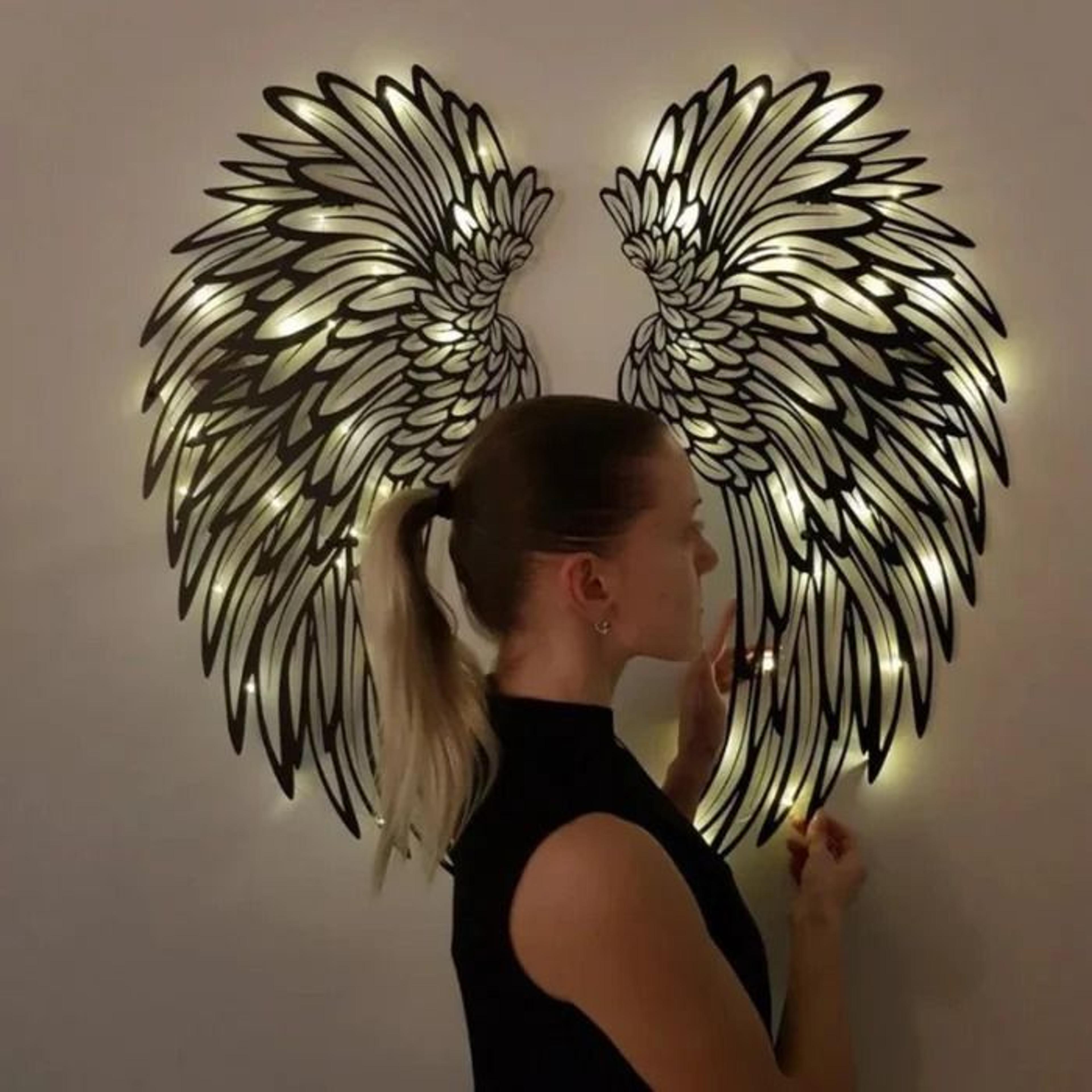 Black Angel Wings Wall Art With LED Lights Luminous Angel Feather Wings 3