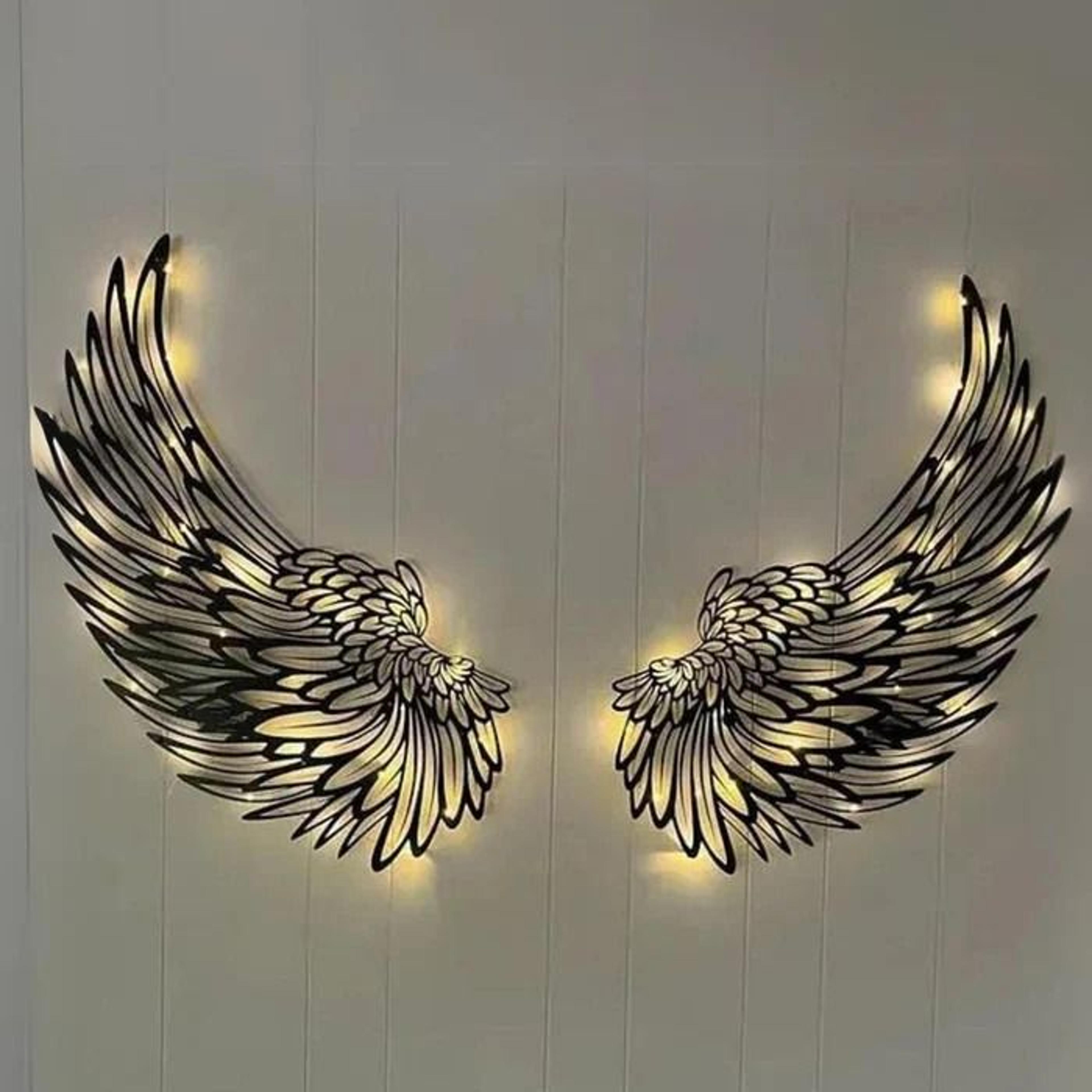 black angel wings wall art with led lights, luminous angel feather wings