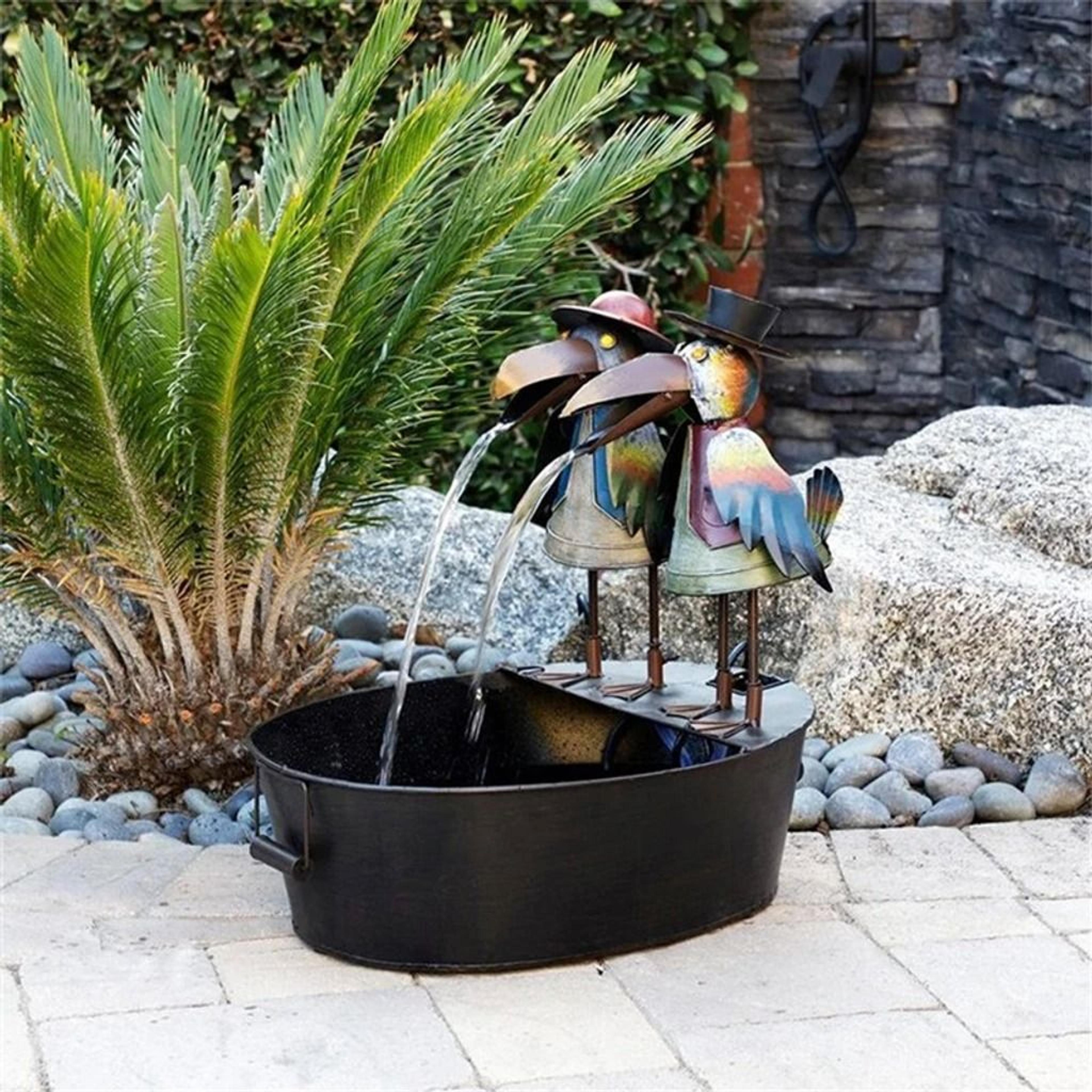 animal pattern toucan waterfall fountain yard art decor for garden, patio, and yard decoration