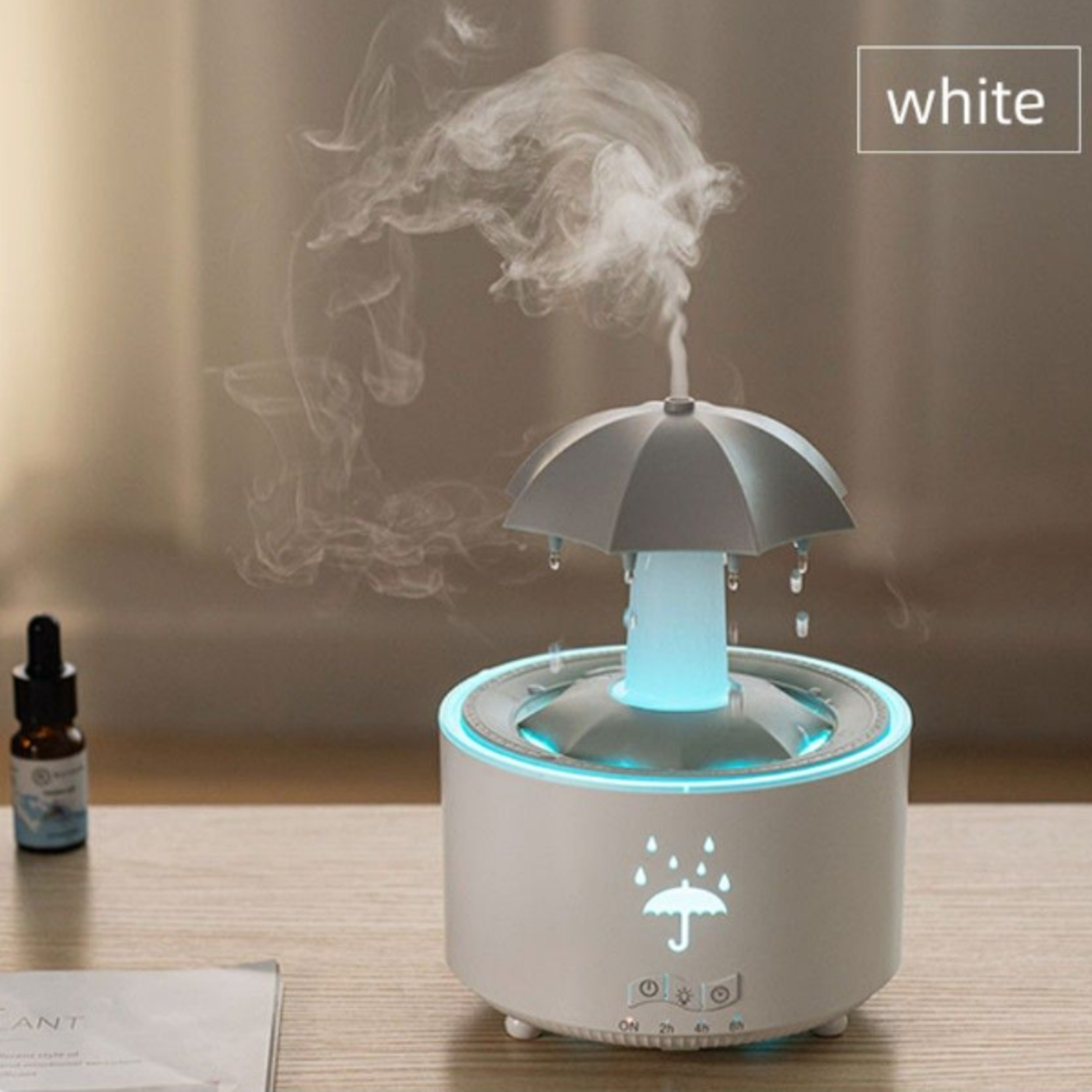 Rotating Umbrella Waterfall Humidifier LED Aromatherapy Diffuser with Raindrop