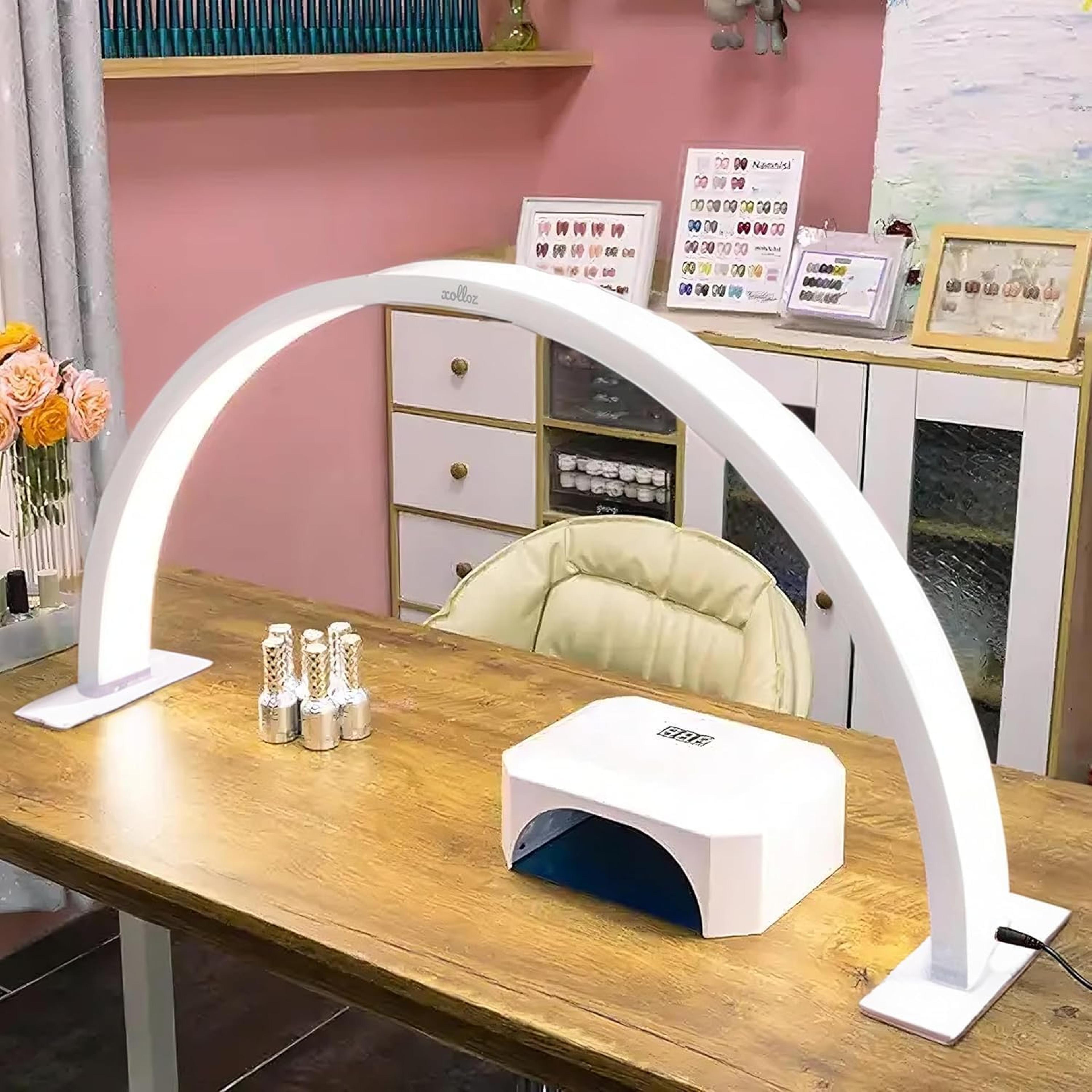 half-moon nail tech desk lamp, perfect led nail table lamp for manicure, lash tech, tattoo & nail desk lights
