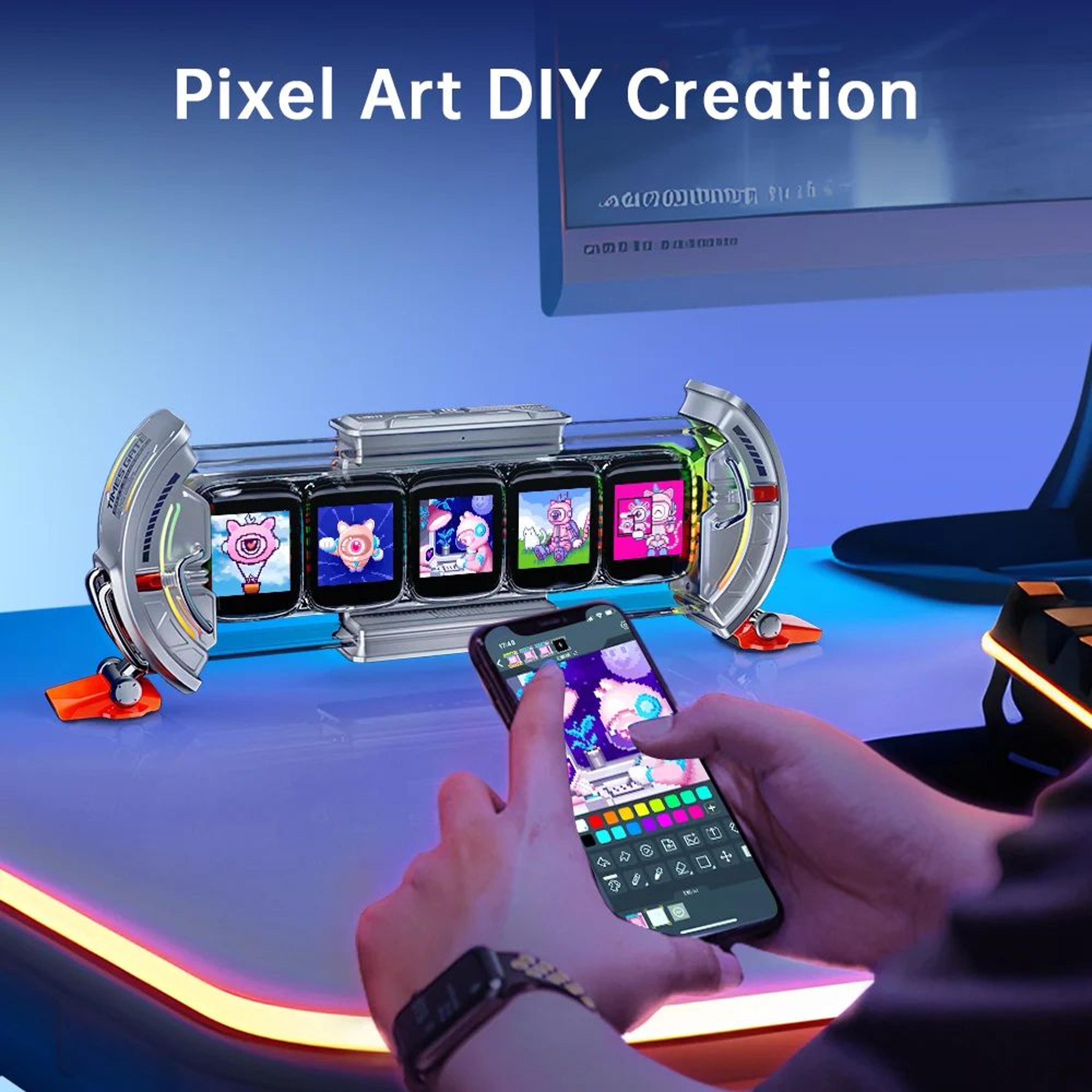 times gate pixel art clock, rgb led display with smart app control for home desktop decor & gaming setup, perfect gift