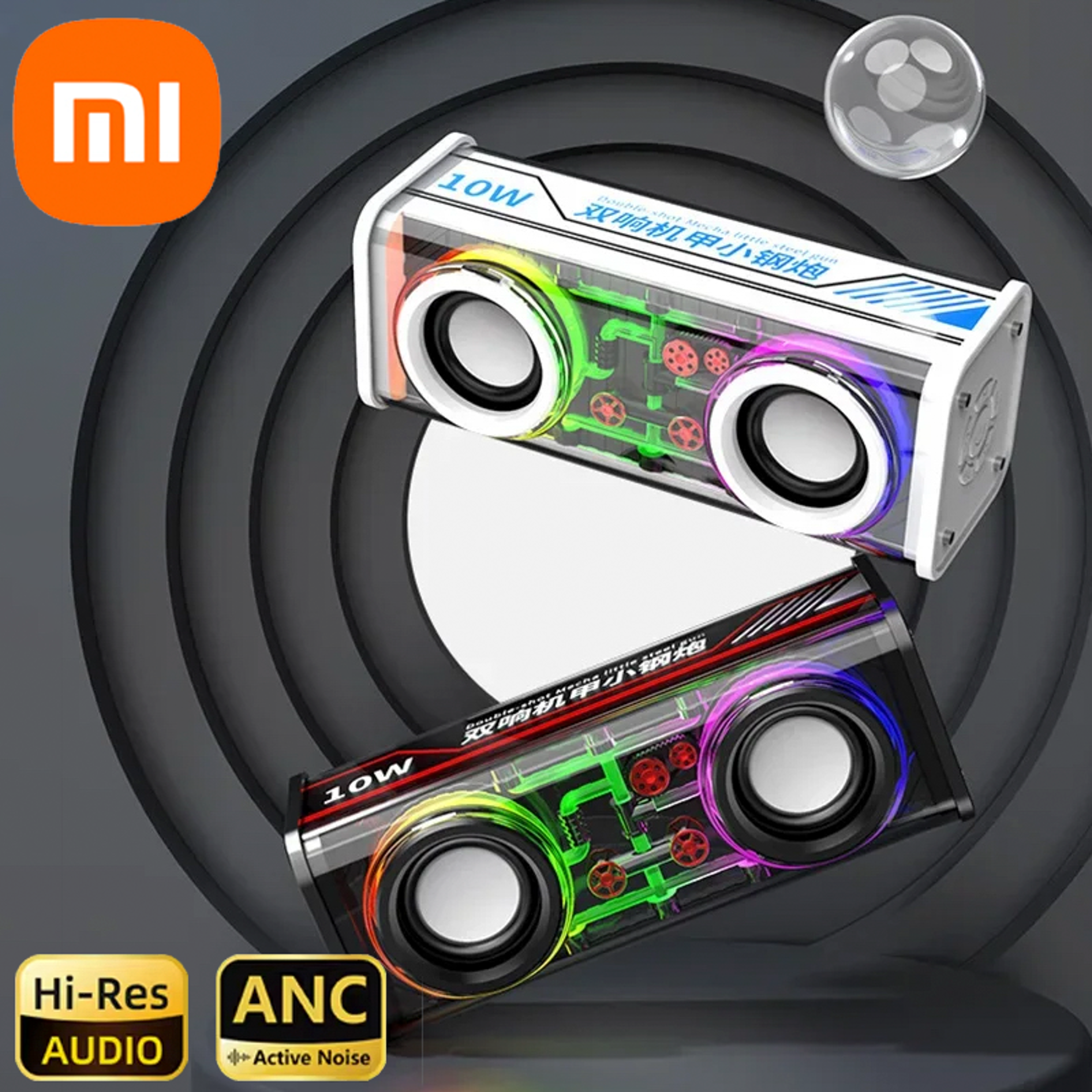 v8 transparent mecha speakers bluetooth wireless double bass diaphragm subwoofer music tws rgb light loudspeaker