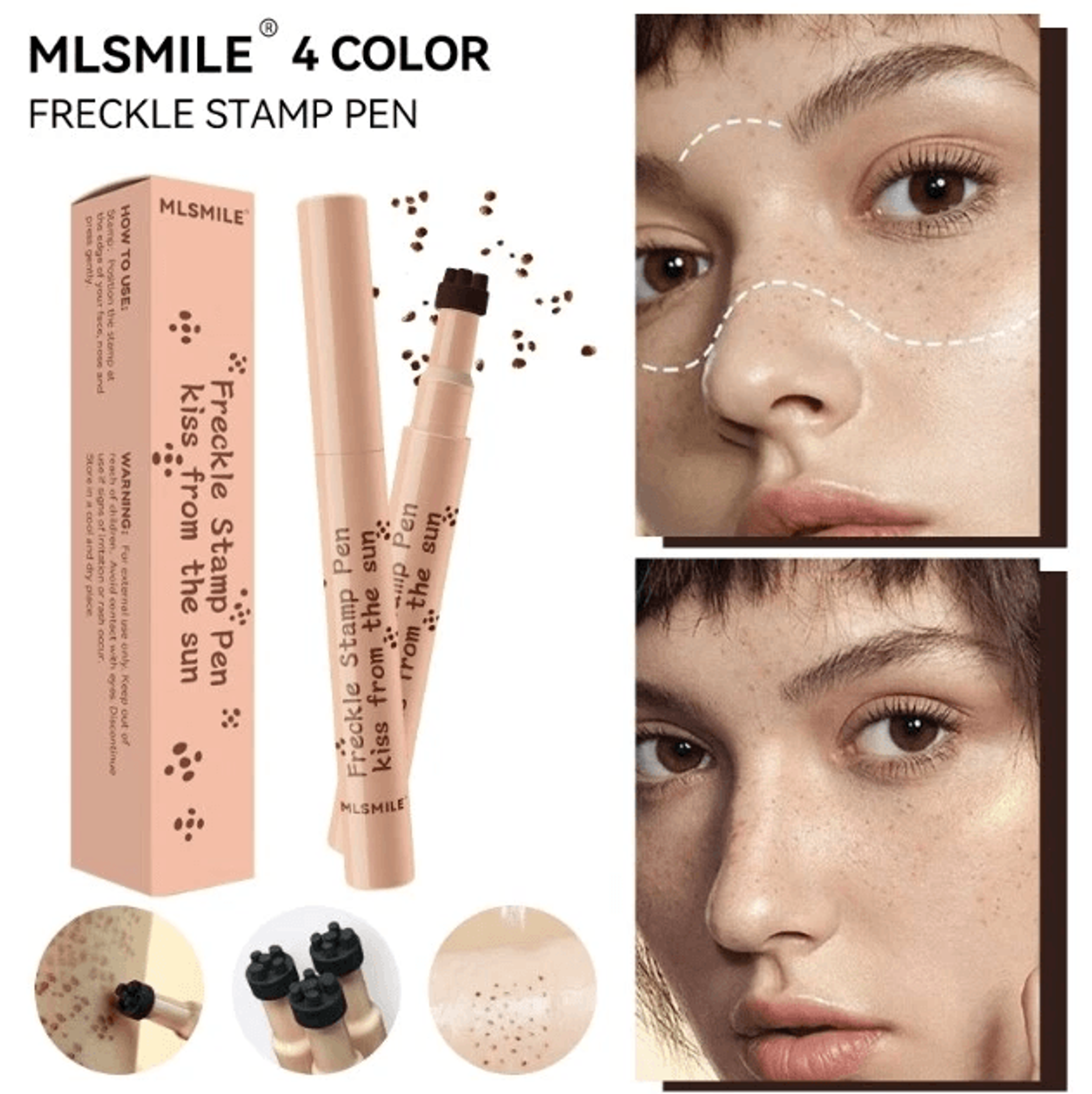 natural faux freckle pen stamp waterproof color, quick dry makeup tool for soft dot sunkissed skin, shades freckle