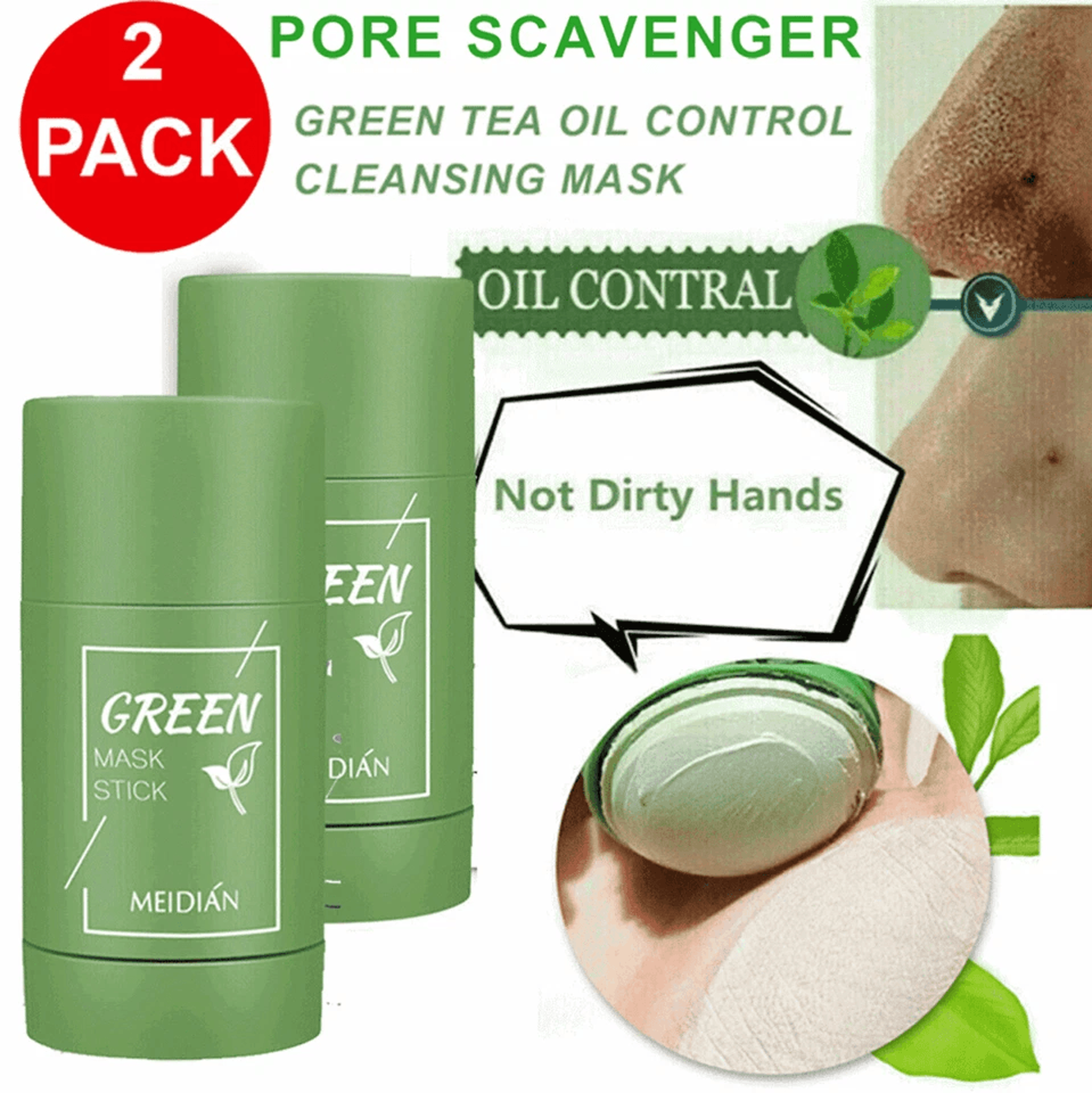 purifying green tea clay mask stick, deep cleansing blackhead remover & acne treatment for all skin types, pore minimize