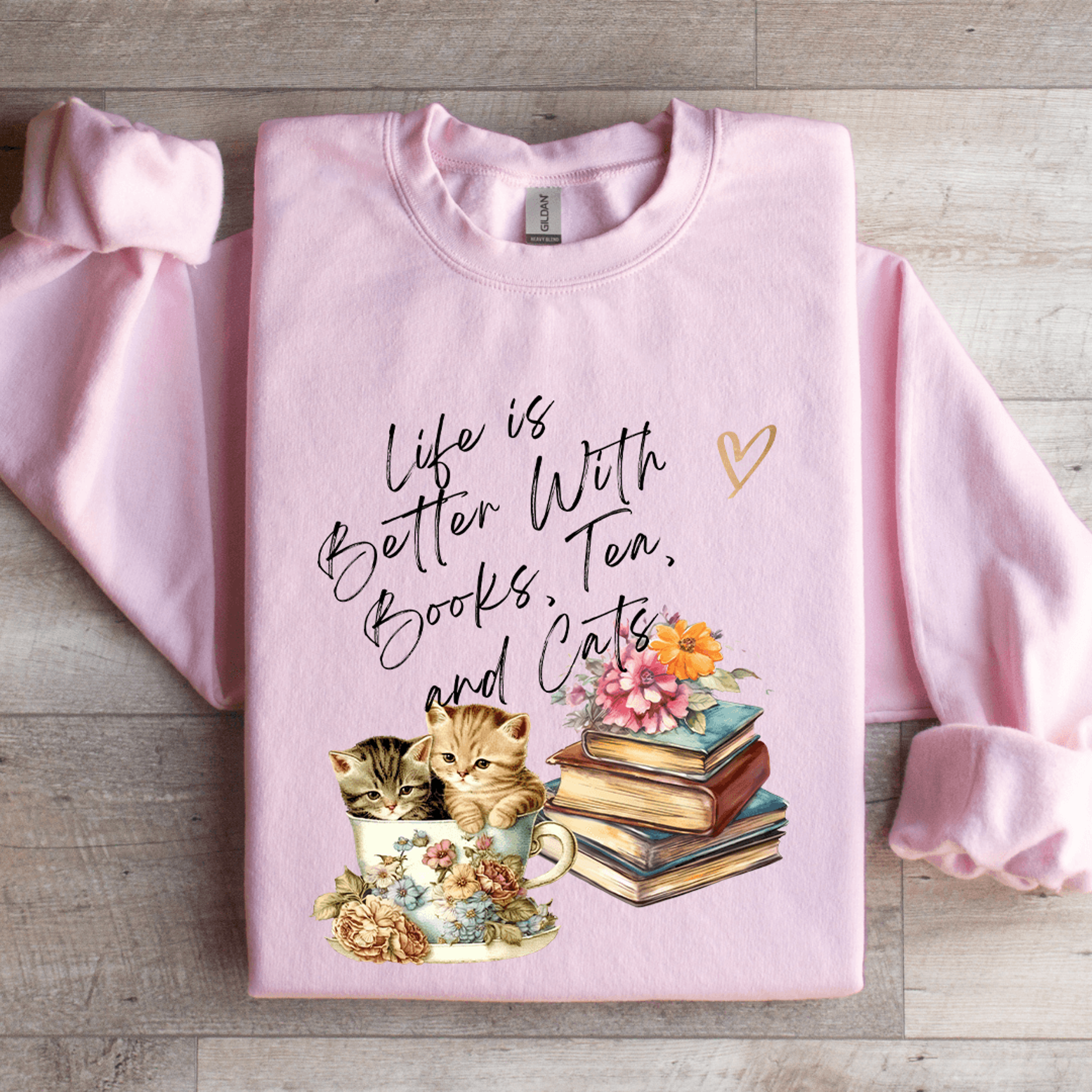 Life Is Better With Tea Books Tea Cats Sweatshirt 3