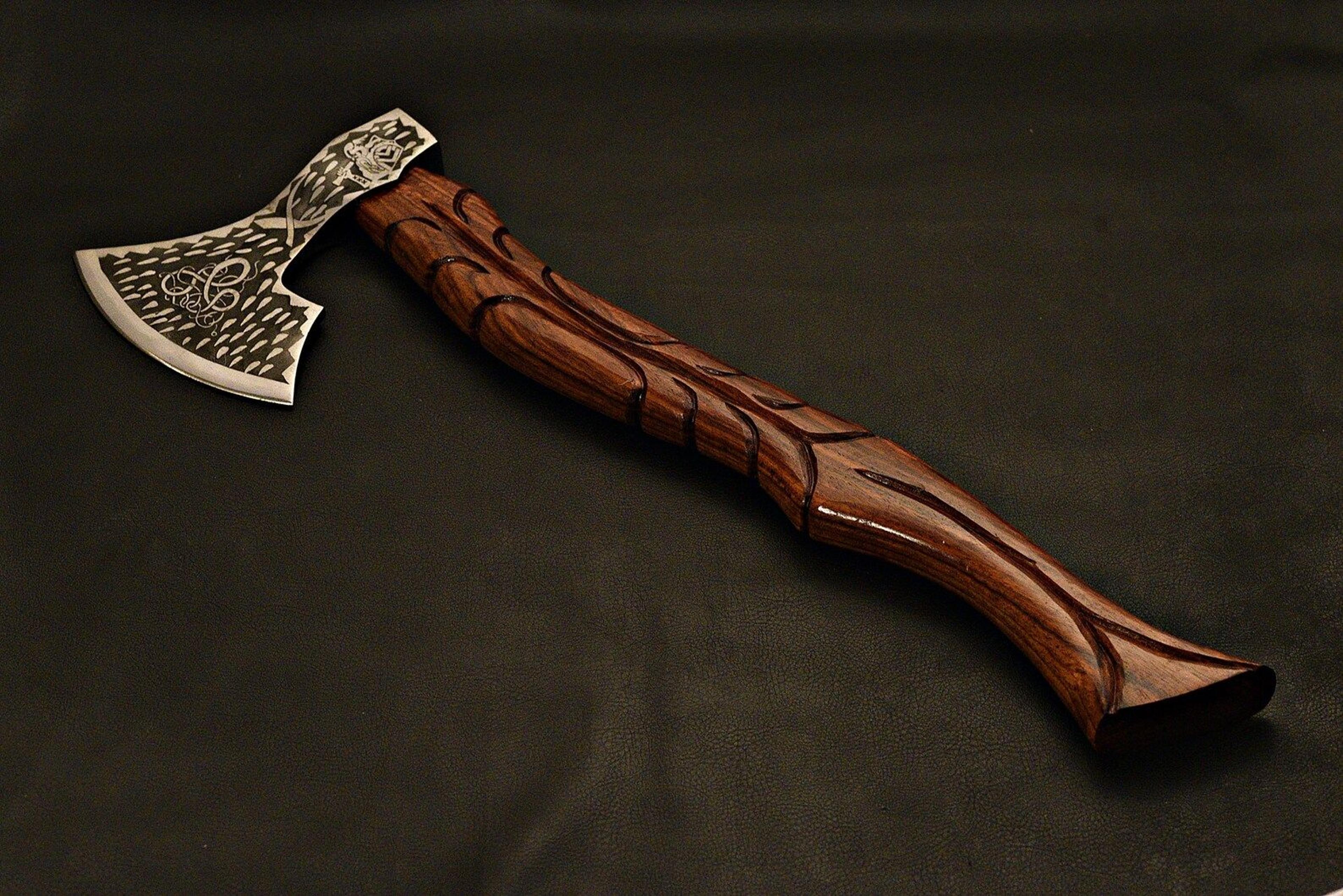 Handmade Viking Axe  Etched Carbon Steel Blade With Rosewood Handle  Display Piece  Christmas Gift 2