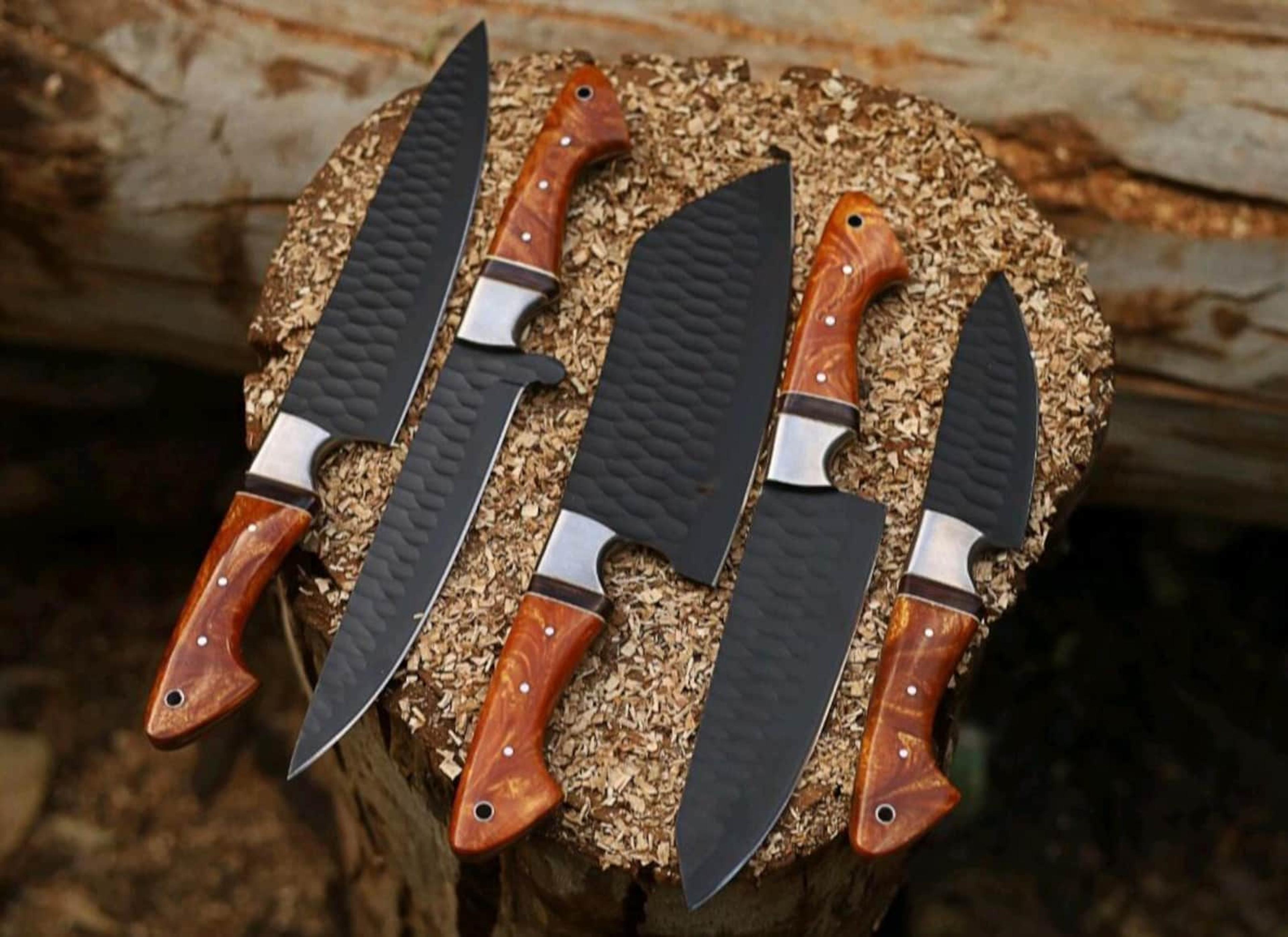 Handmade 5 Pc Chef Knife Set High Carbon Steel Professional Kitchen Knives With Leather Roll 4