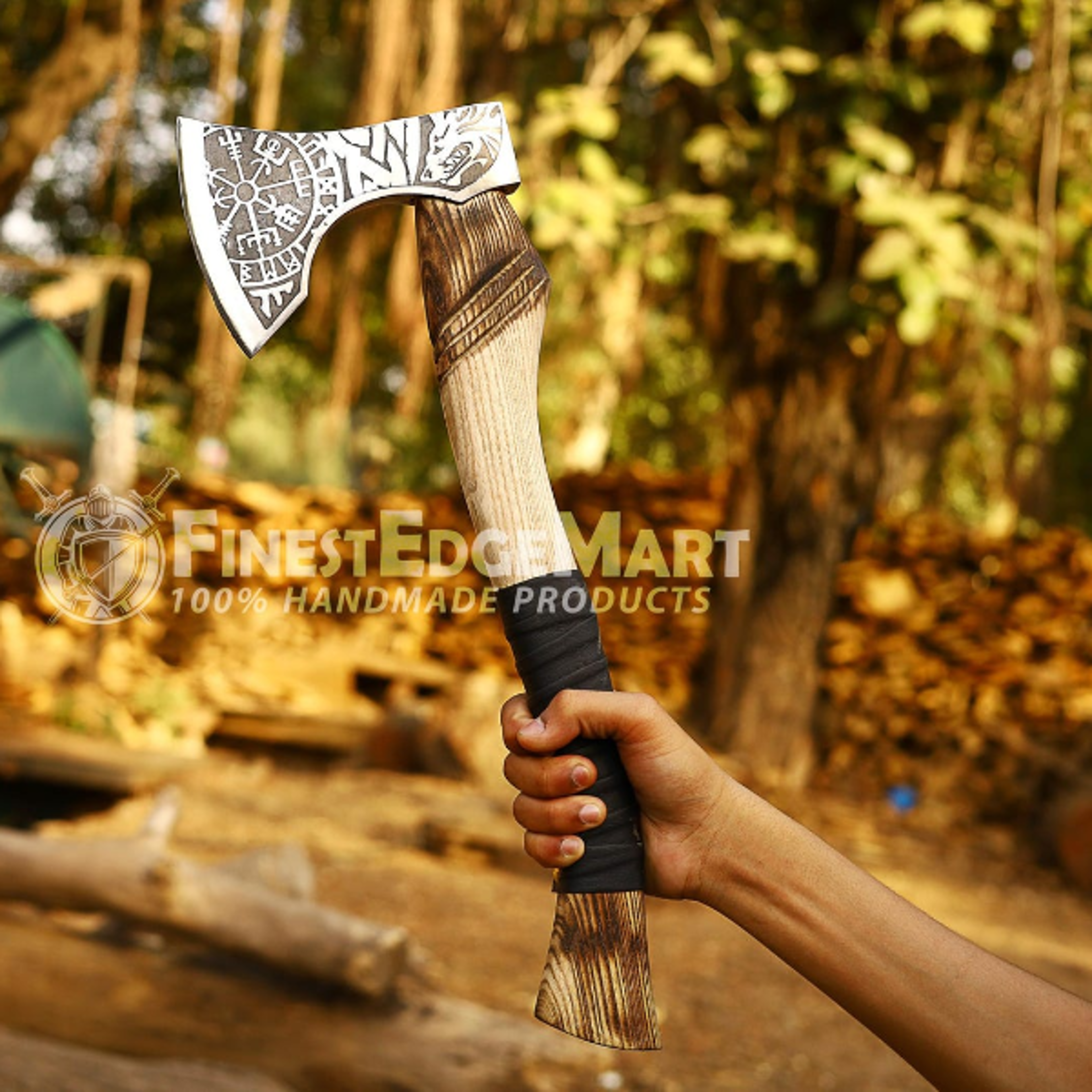 HighQuality Custom Engraved Carbon Steel Camping Axe With Ash Wood Handle For Outdoor Adventures 0