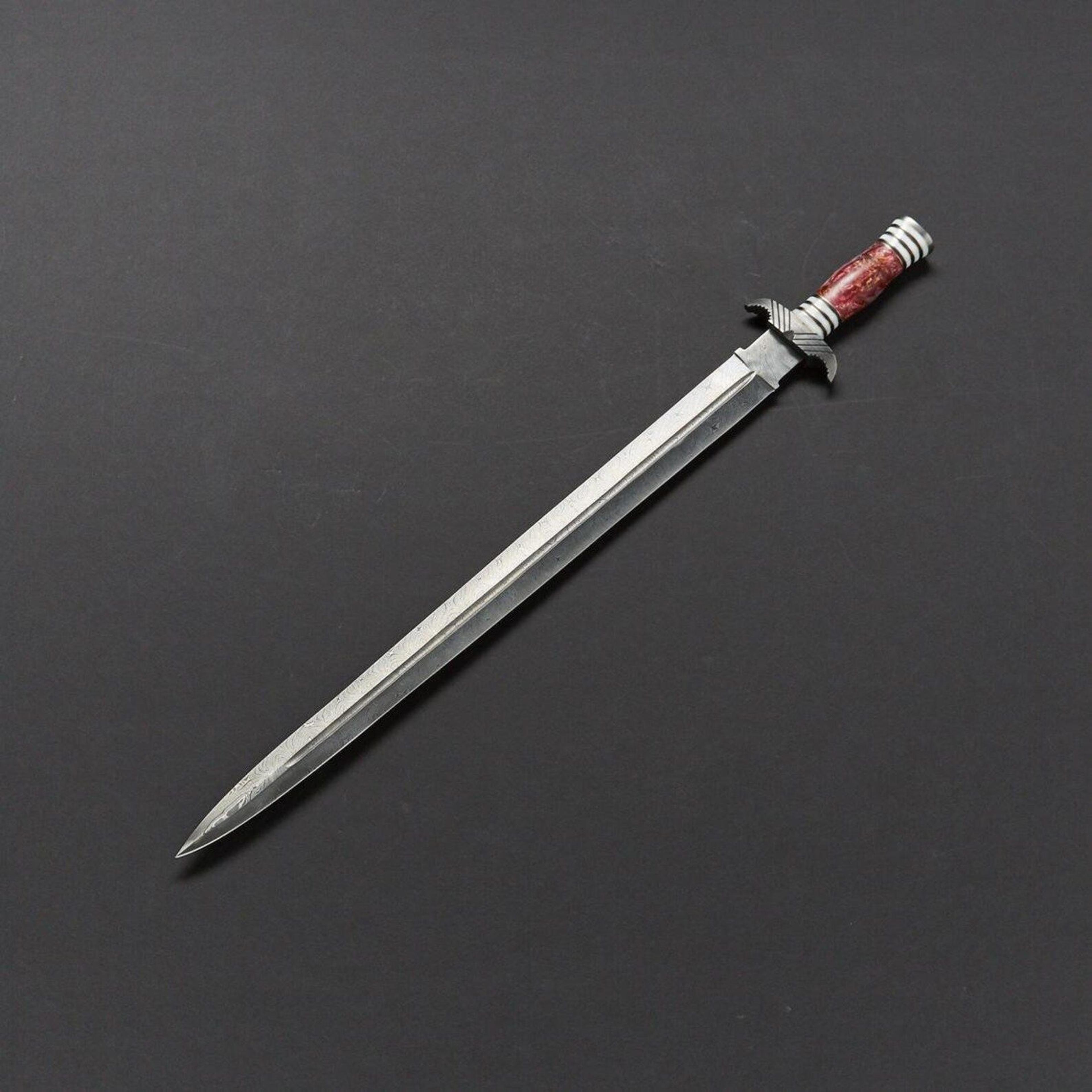 handmade fantasy sword high carbon steel long blade with decorative handle & leather scabbard | medieval collector displ