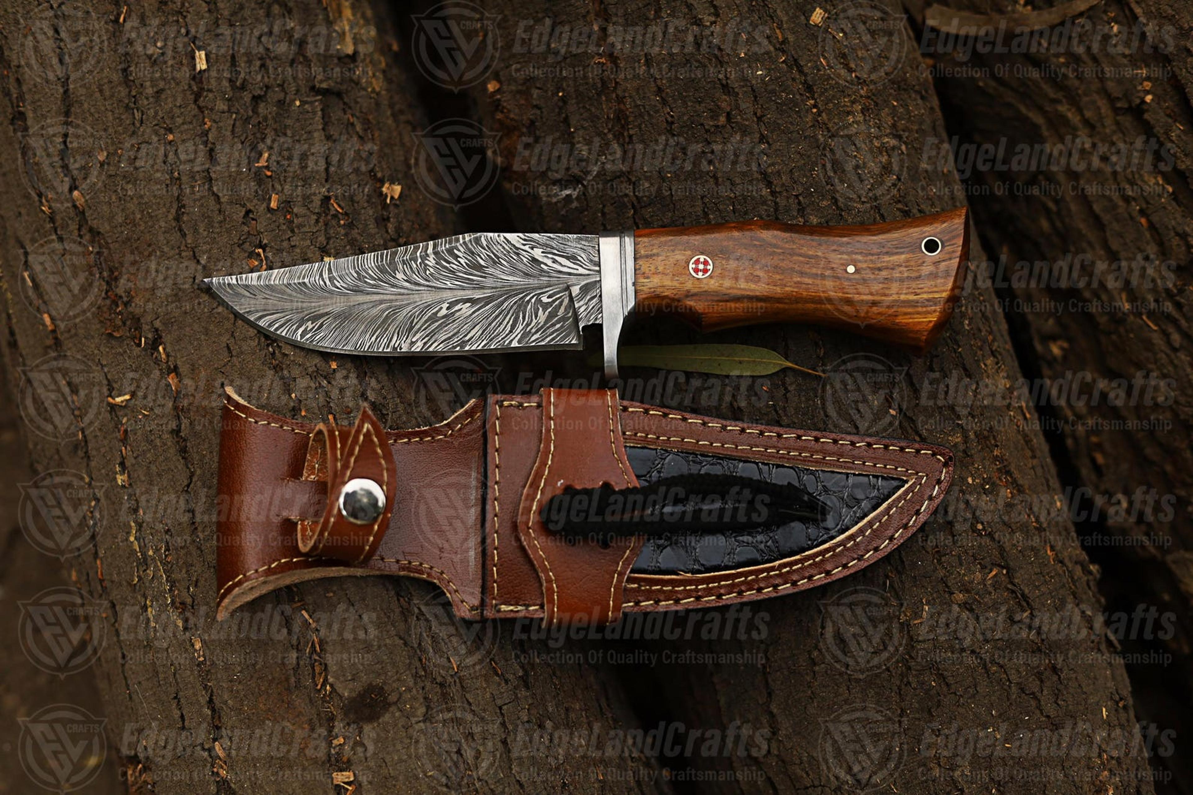 Handcrafted Fixed Blade Hunting Knife With Damascus Steel Blade And Rosewood Handle  Perfect Outdoo