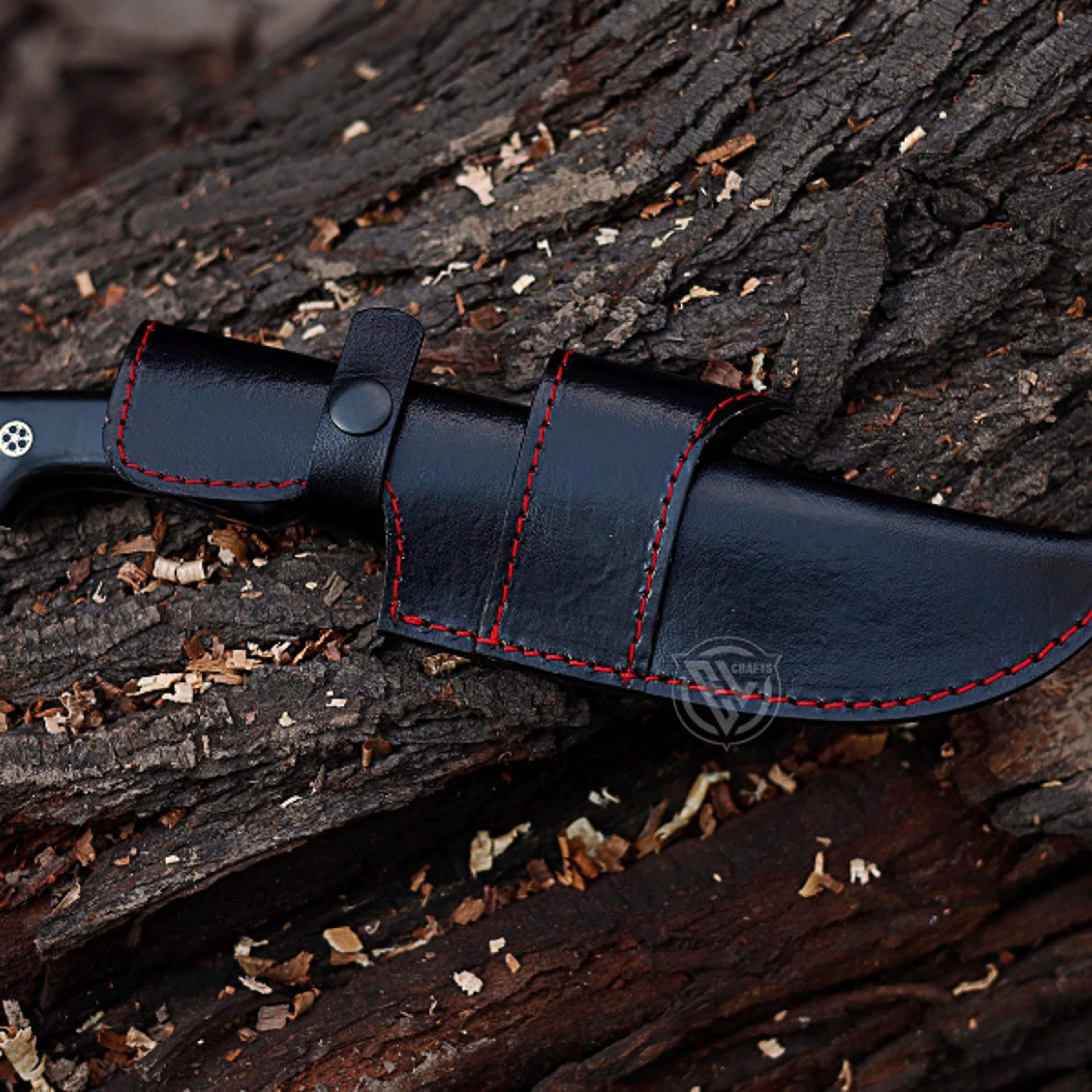 Anniversary Gift Copper Damascus Skinner Knife With Black Horn And Rose Wood Handle For Him 1