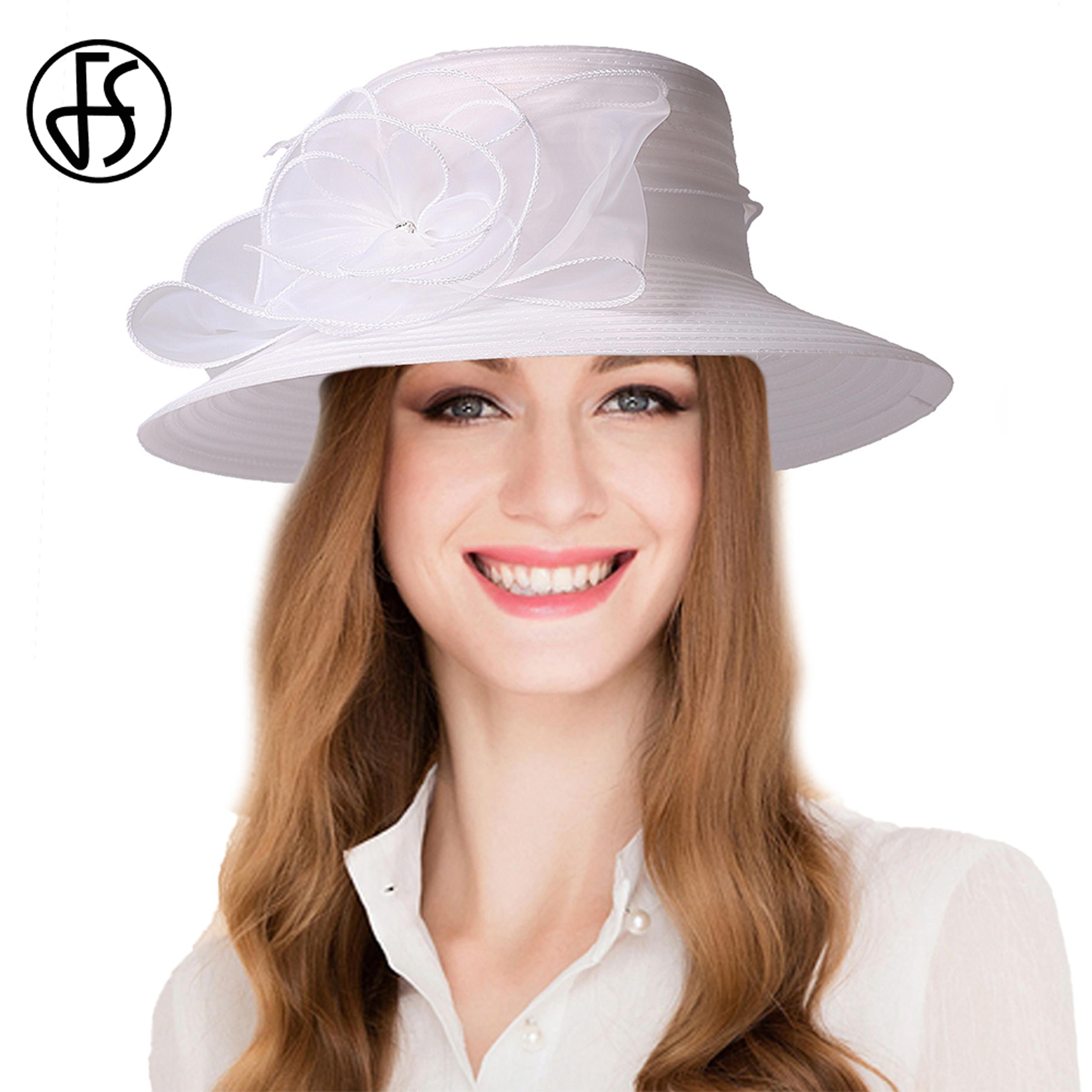 elegant black white flower fascinators cap, fs summer wide brim church hats for women, beach sunshade bucket hat sombrer