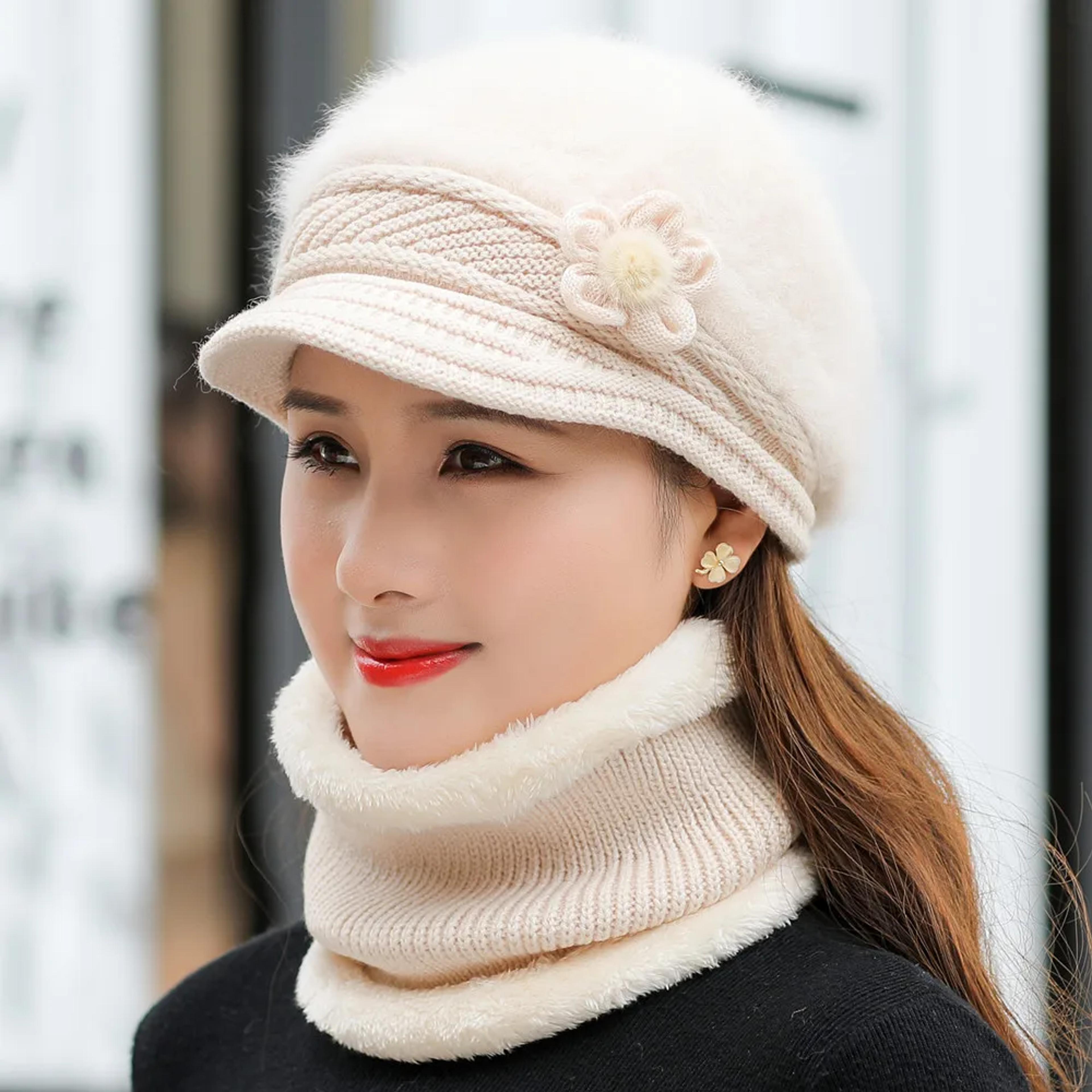 plush fur lined hat & scarf warm set, hot sale women winter hat, keep warm cap