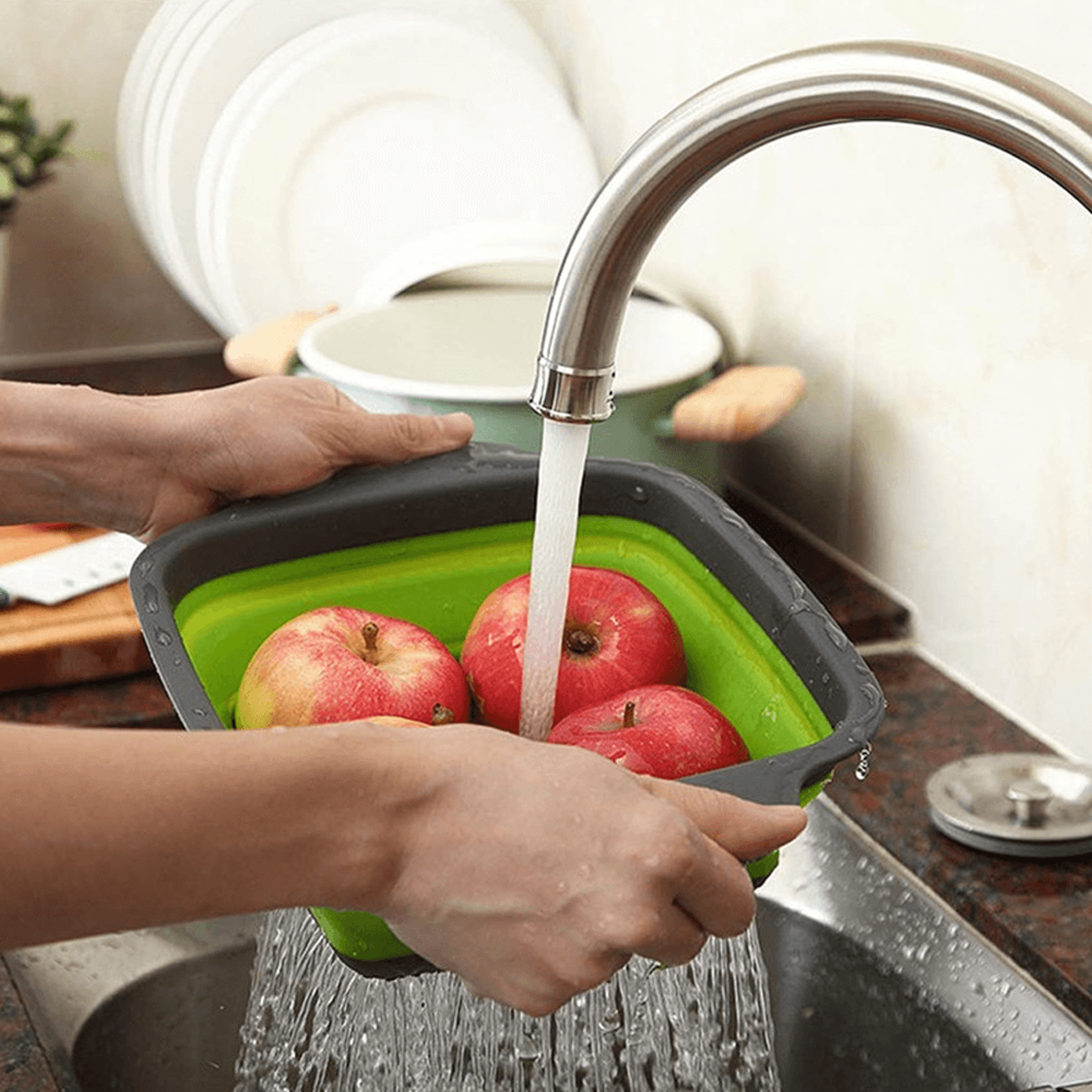 silicone folding & draining basket makes washing fruits & vegetables easy