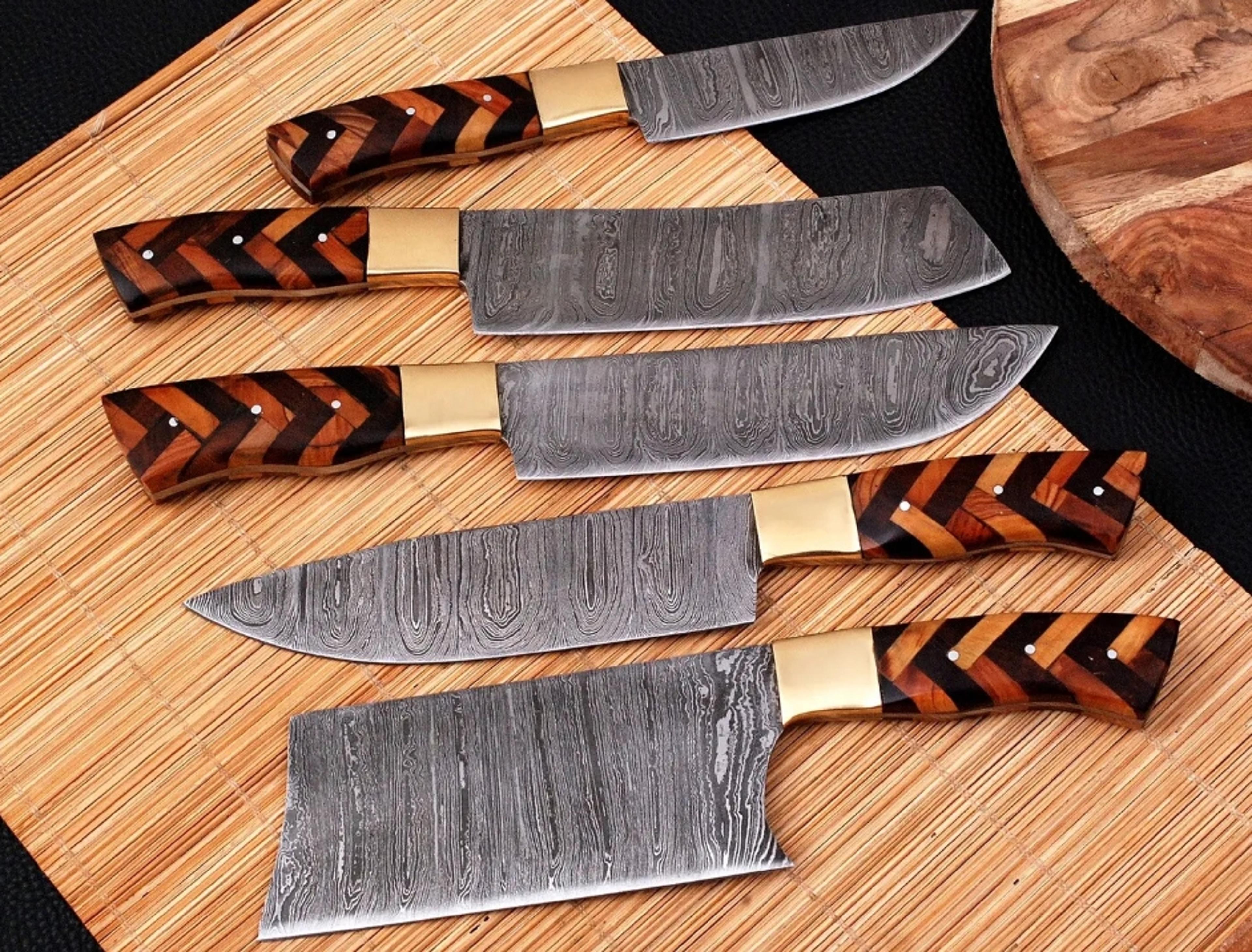 5 PC Custom Handmade Hand Forged Damascus Steel Chef Knife Setjpeg