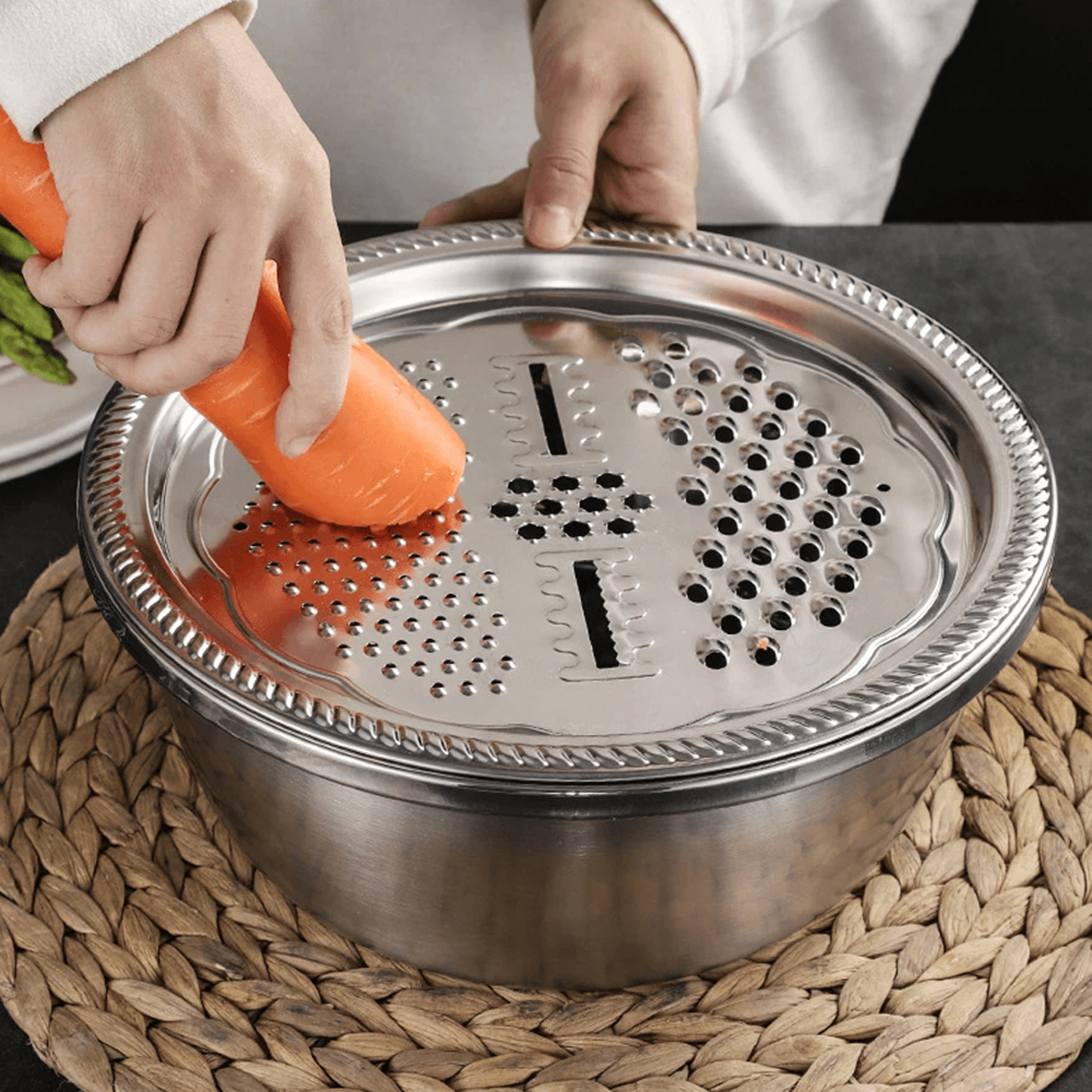 3 in 1 stainless steel basin with grater vegetable cutter