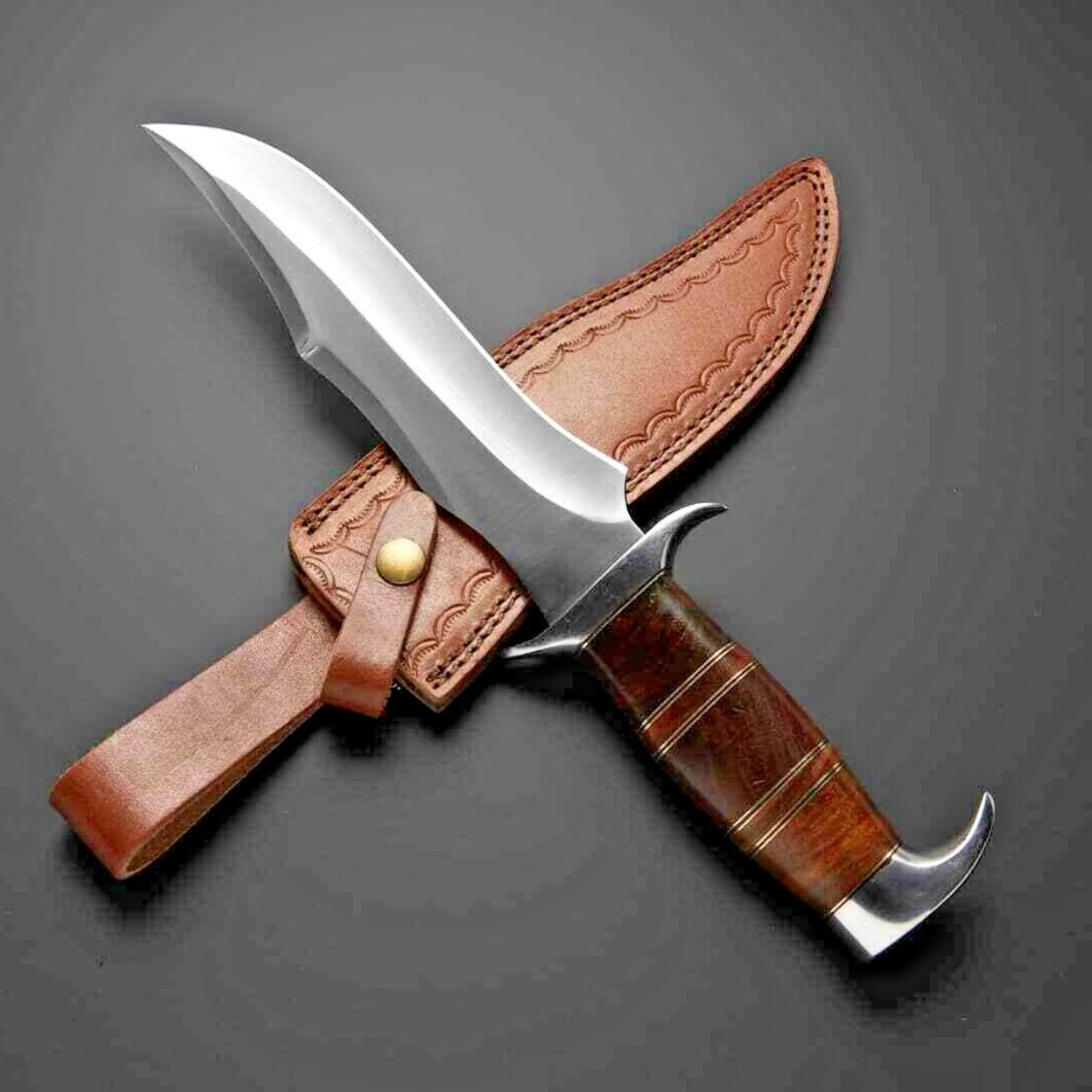 full tang custom handmade pure steel crocodile knife with leather sheath