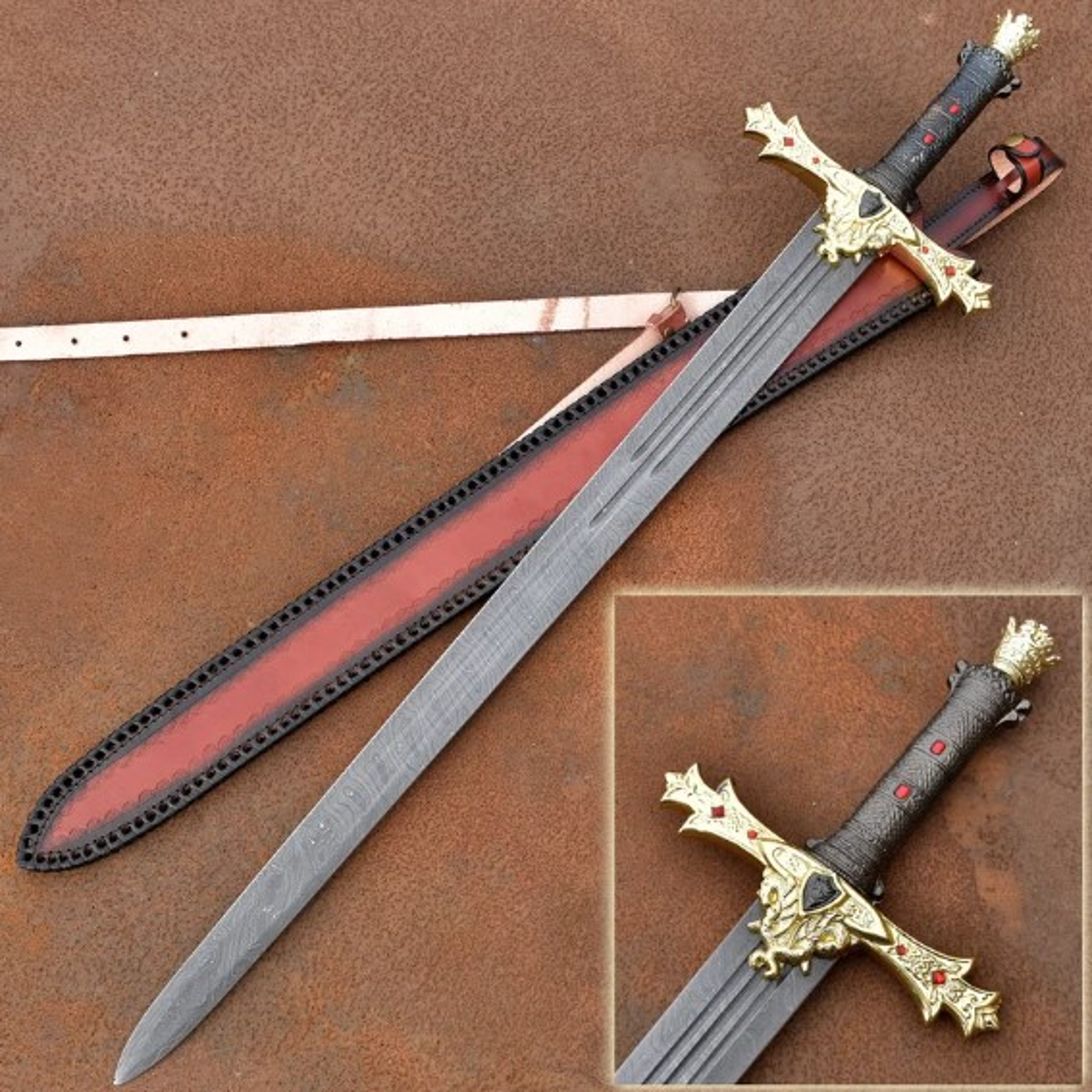 king arthur damascus steel excalibur sword | hand-forged replica